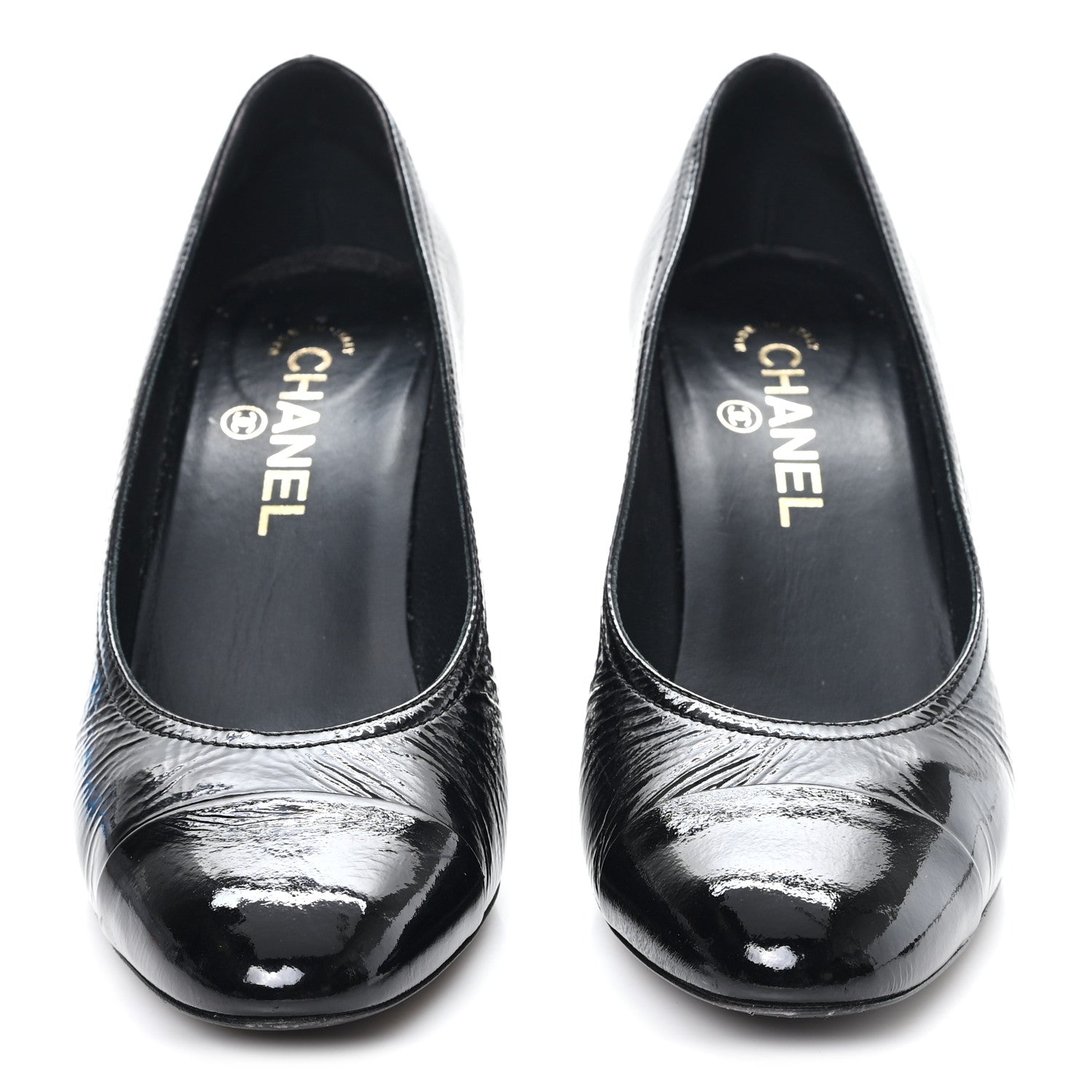 Crumpled Goatskin Patent Calfskin Crystal Cap Toe Logo Pumps 39 Black