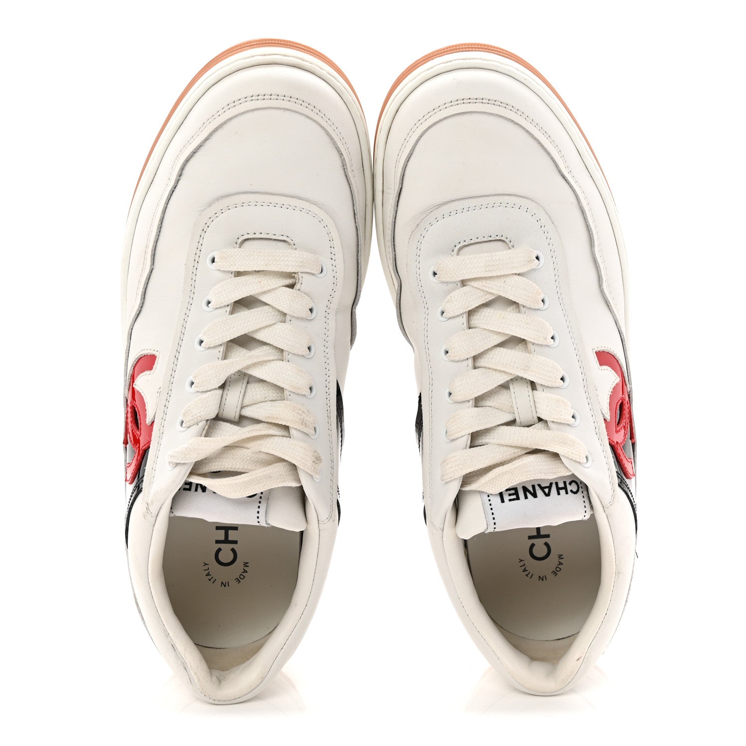Calfskin Patent Womens CC Sneakers 38 White Black Red