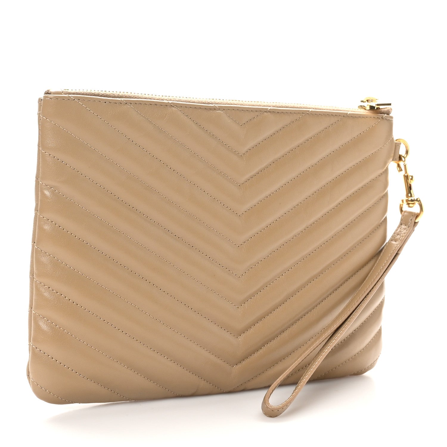 Calfskin Matelasse Chevron Monogram A5 Wristlet Dark Latte