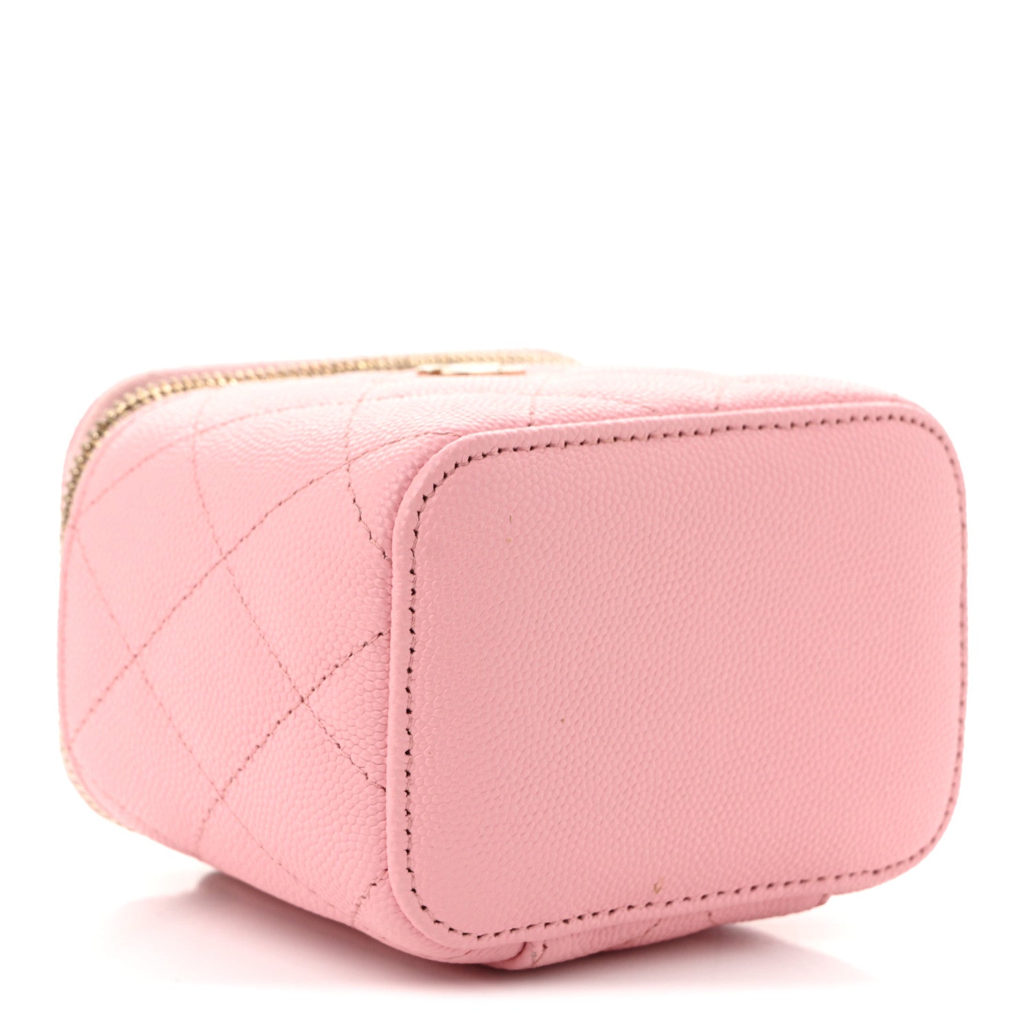 Caviar Quilted Mini Vanity Case With Chain Pink