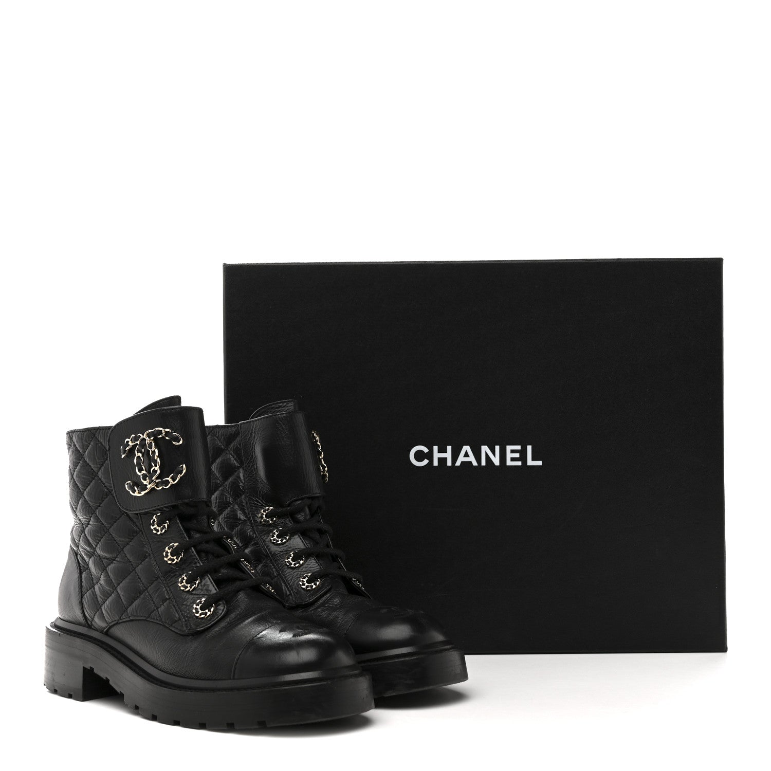 Shiny Goatskin Calfskin Quilted Lace Up Combat Boots 37 Black