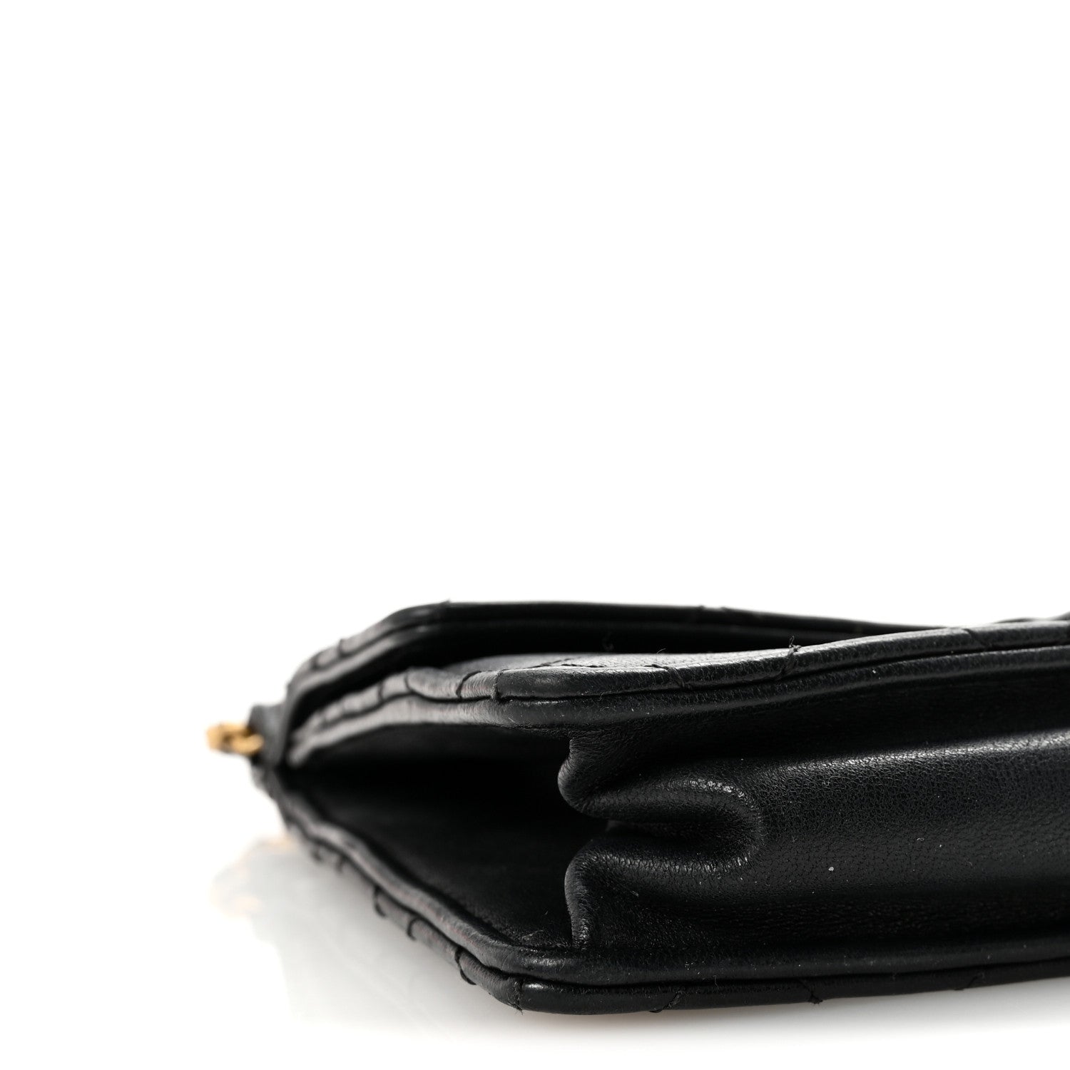 Goatskin Quilted Pearl Chain Flap Bag Black