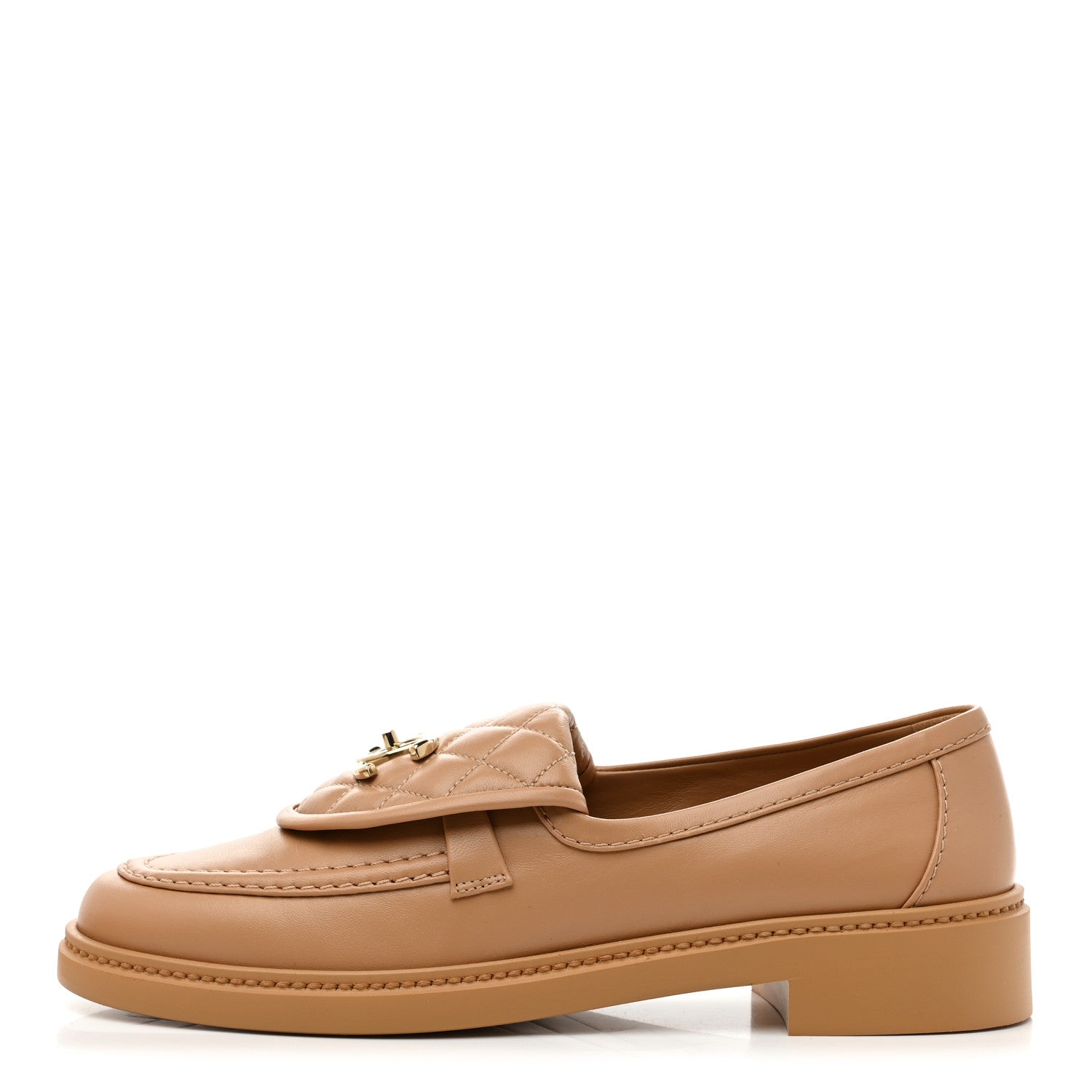 Lambskin Quilted CC Turnlock Moccasins 39.5 Beige