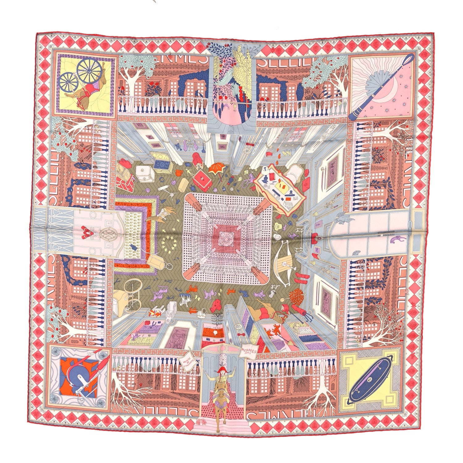 Silk Objets de Curiosite Scarf 90 Rose Vert Gris