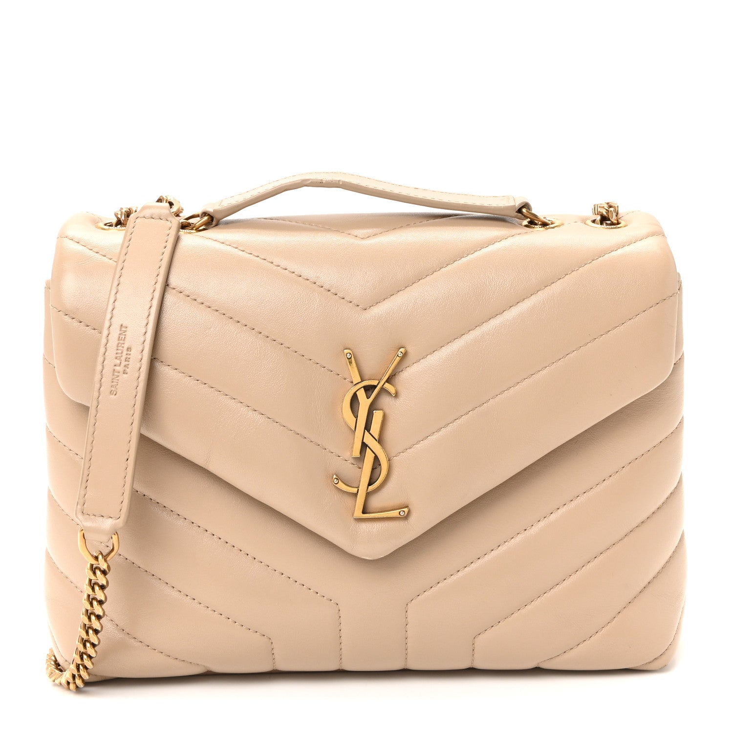 Calfskin Y Quilted Monogram Small Loulou Chain Satchel Dark Beige
