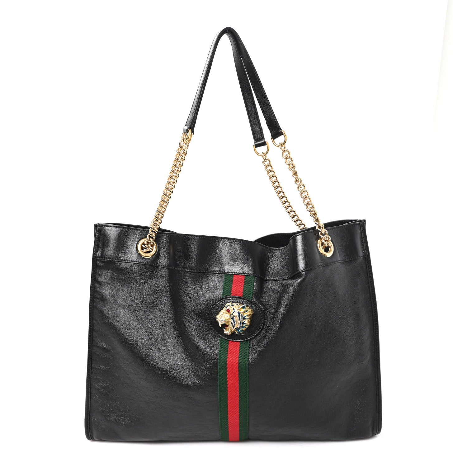 Calfskin Large Rajah Chain Tote Black