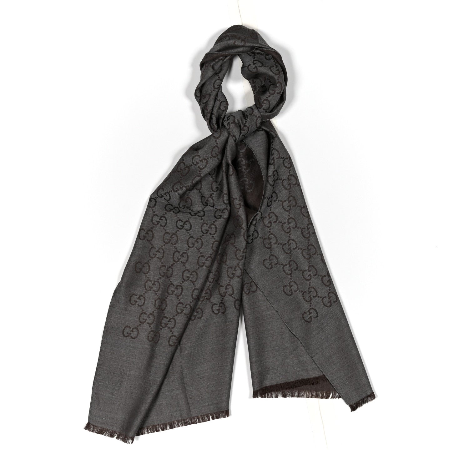 Wool Silk GG Monogram GGNat Scarf Dark Brown