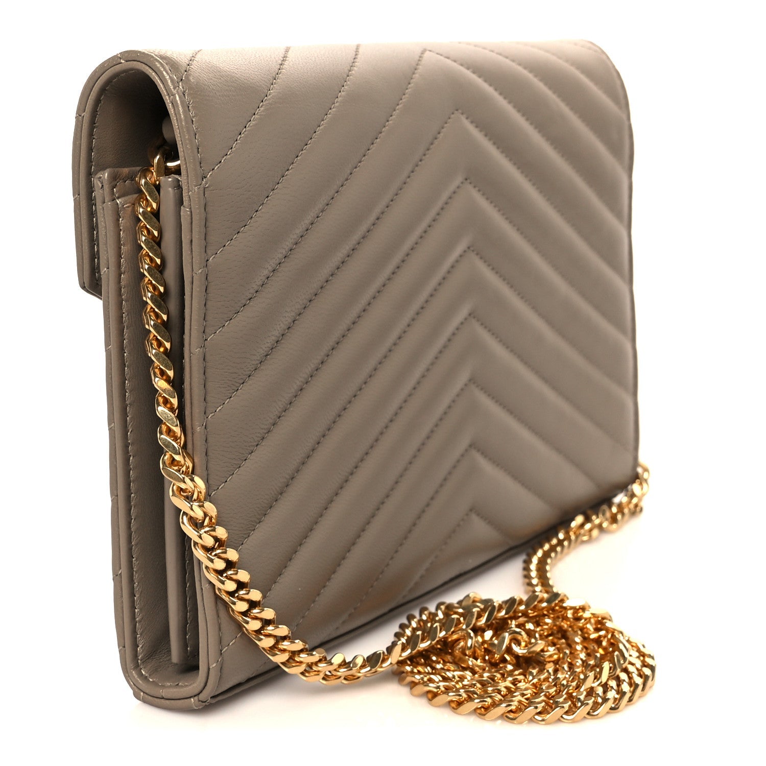 Lambskin Matelasse Chevron Monogram Envelope Chain Wallet Vintage Peach