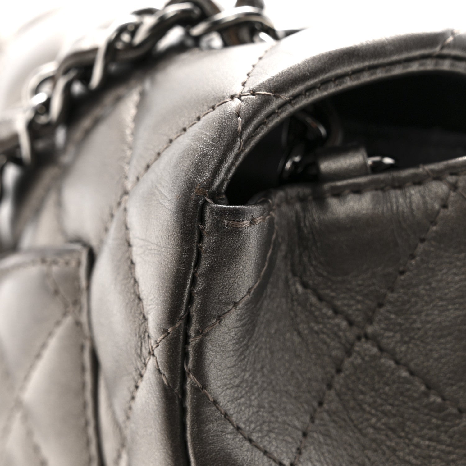 Metallic Lambskin Quilted Mini Rectangular Flap Ruthenium