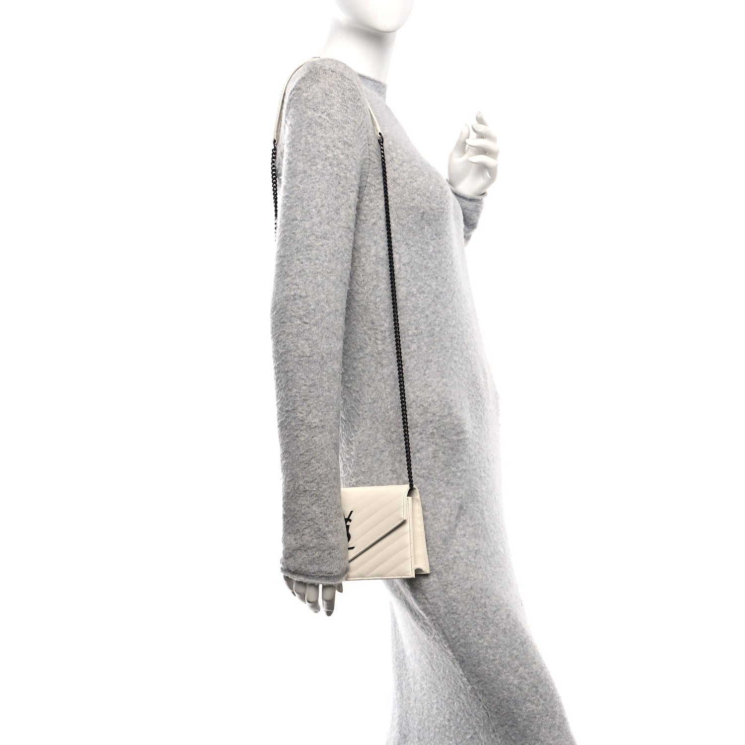 Grain De Poudre Matelasse Chevron Monogram Envelope Chain Wallet Dove White