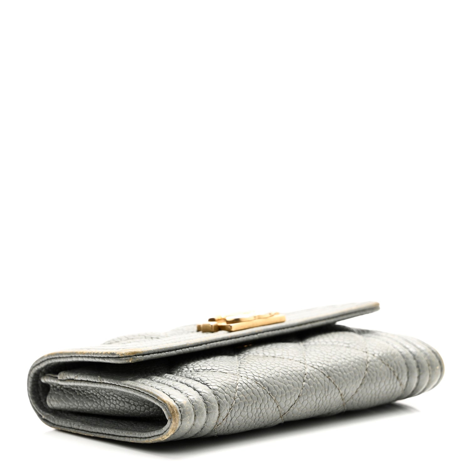 Caviar Quilted Boy Flap Card Holder Grey