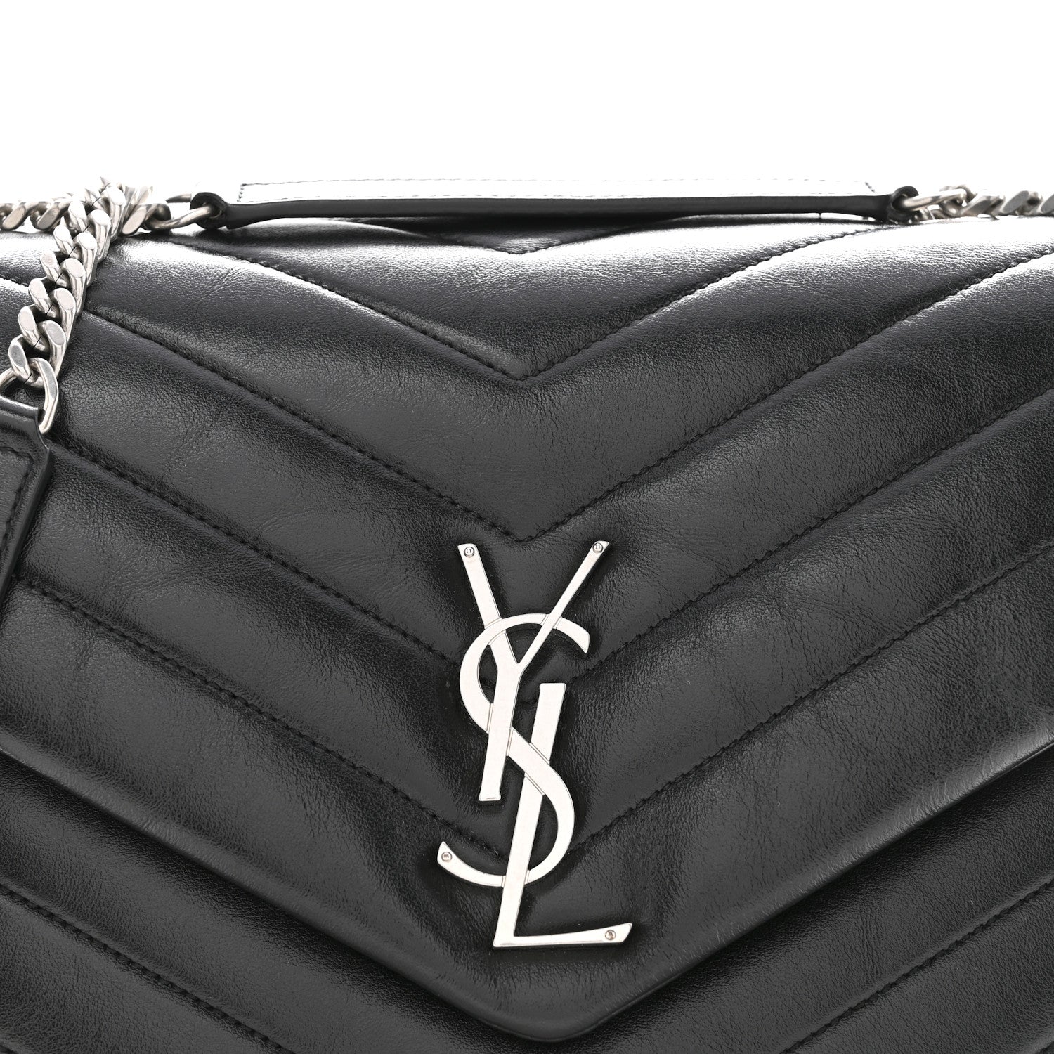 Calfskin Y Quilted Monogram Medium Loulou Chain Satchel Black