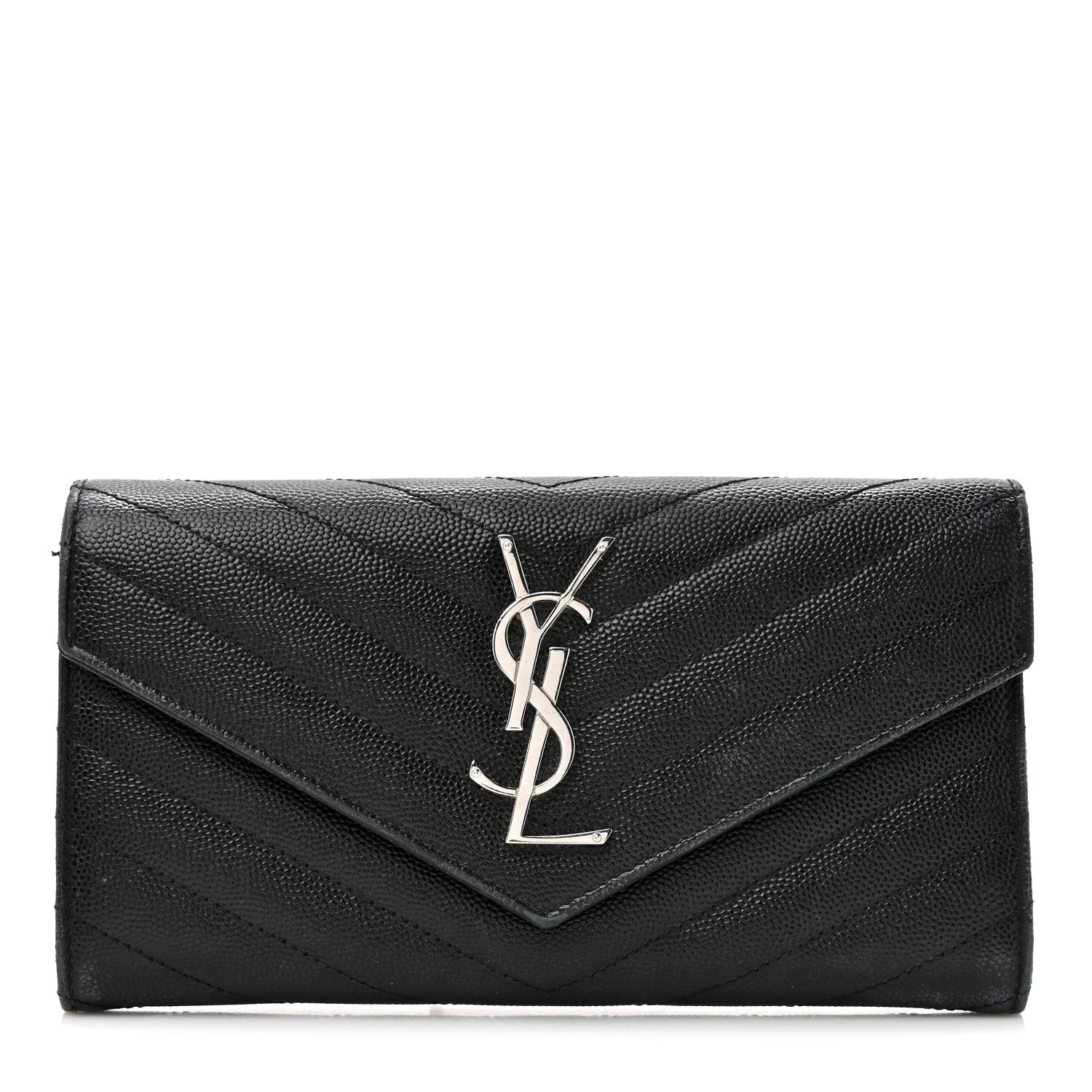 Grain De Poudre Matelasse Chevron Monogram Flap Wallet Black