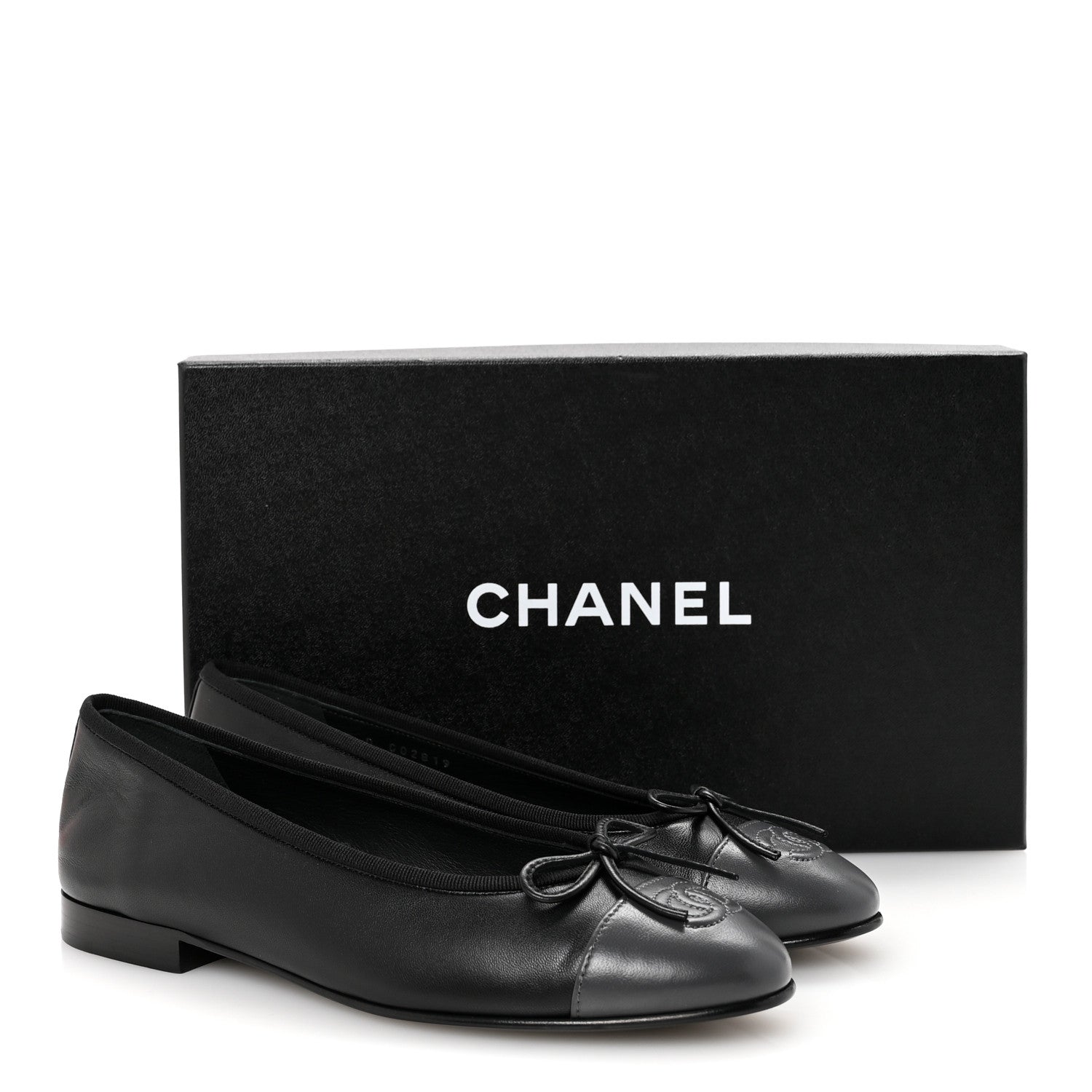 Lambskin CC Cap Toe Ballerina Flats 37 Black Dark Grey