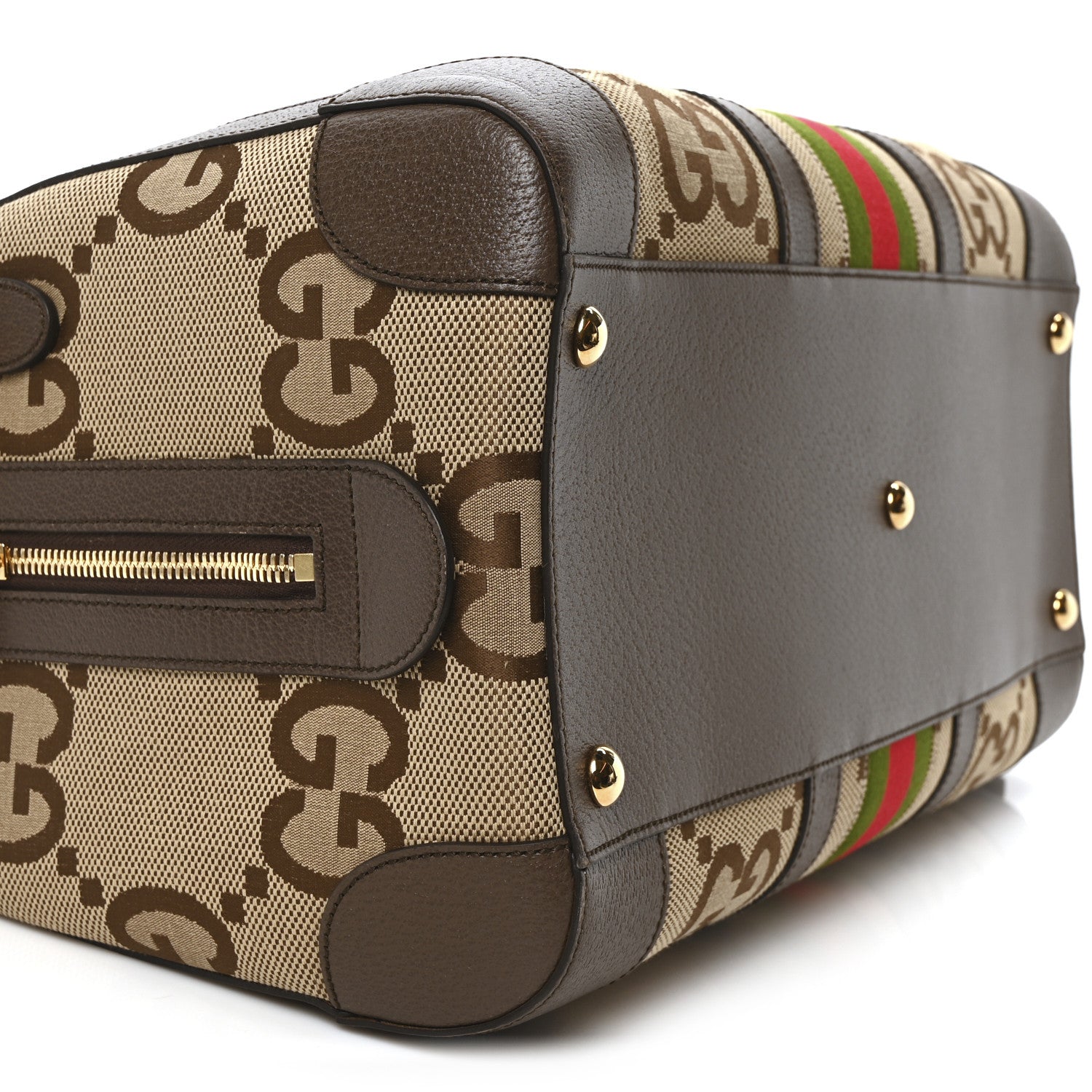 Monogram Jumbo GG Textured Dollar Calfskin Web Medium Duffle Bag Camel Ebony