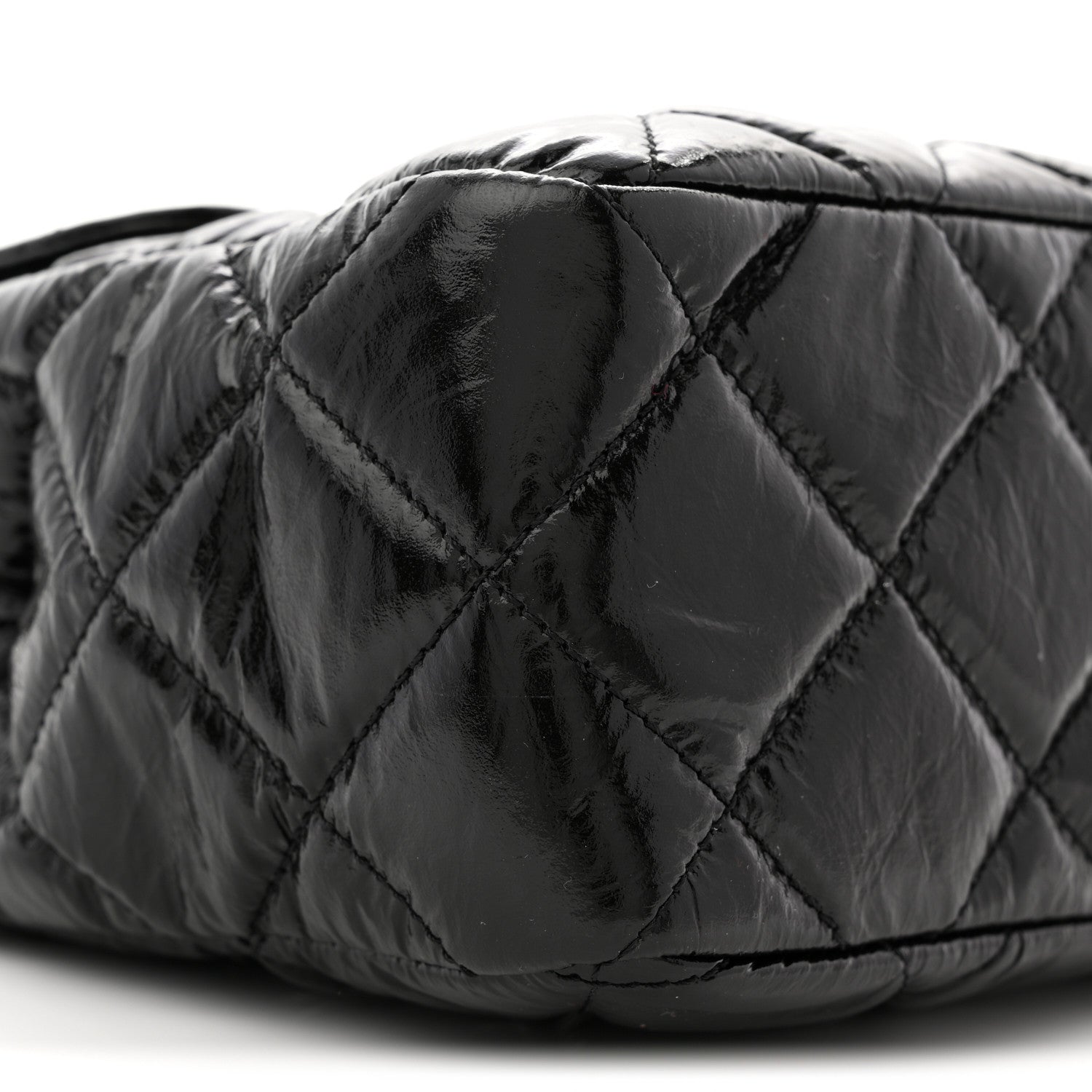 Shiny Crumpled Calfskin Quilted Large Wavy CC Hobo Black