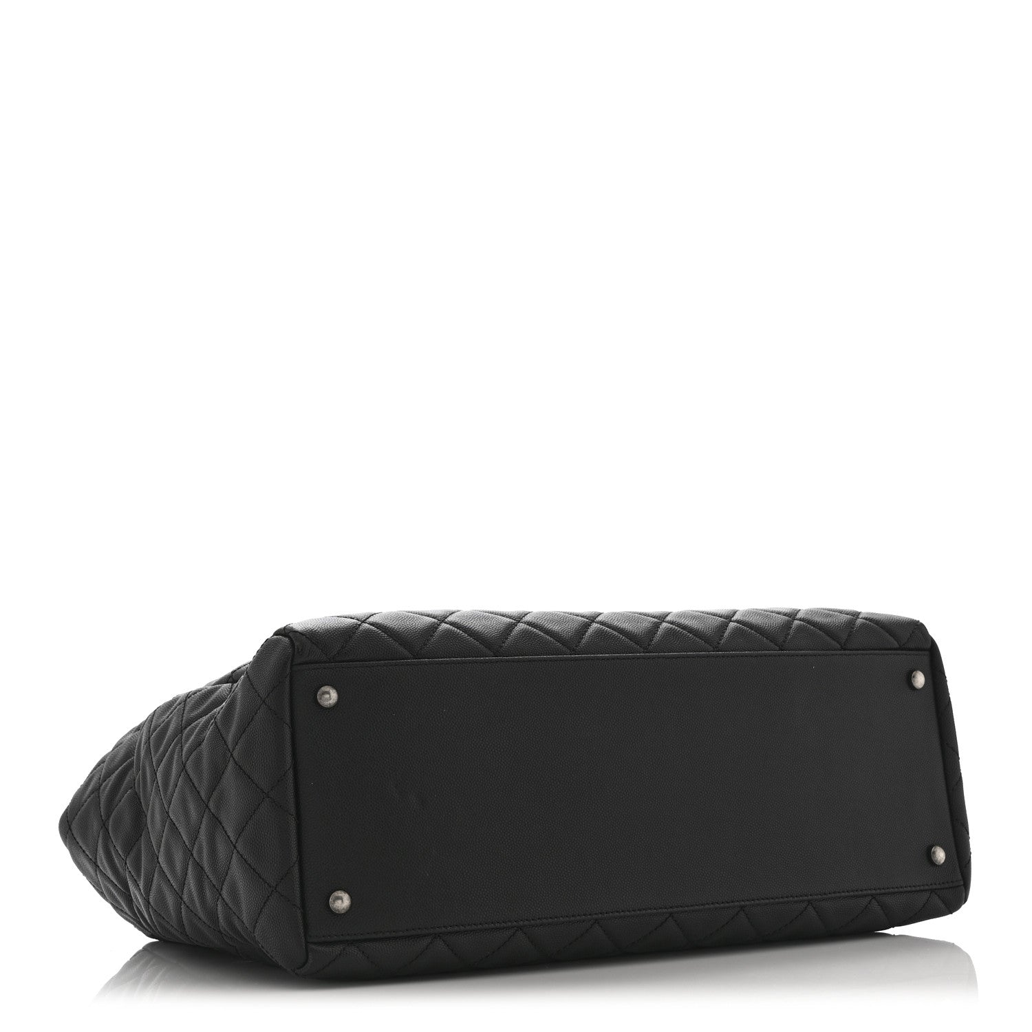 Caviar Quilted Large Coco Handle Shopping Tote Black