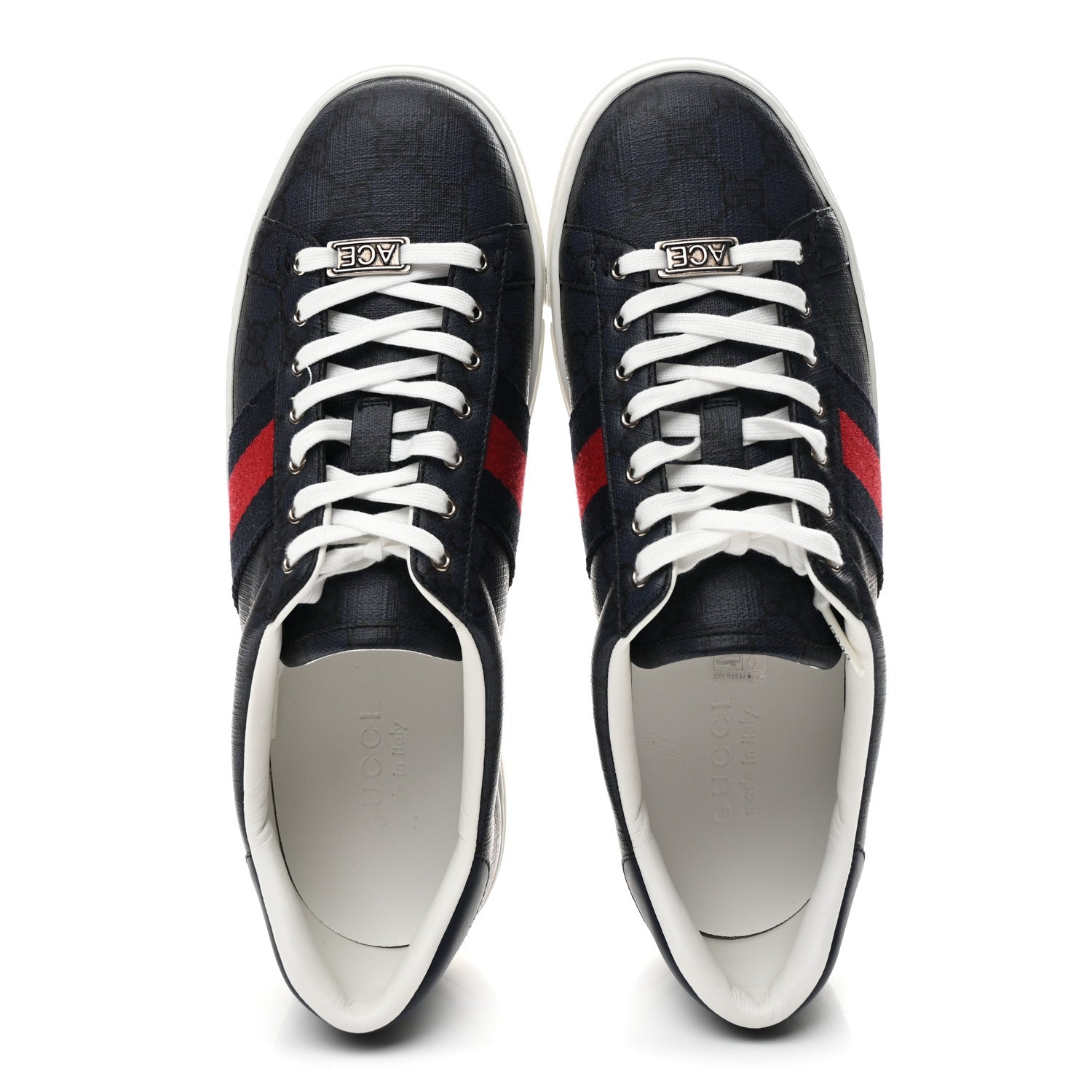 GG Supreme Monogram Ayers Web Mens New Ace Sneakers 8 Dark Blue