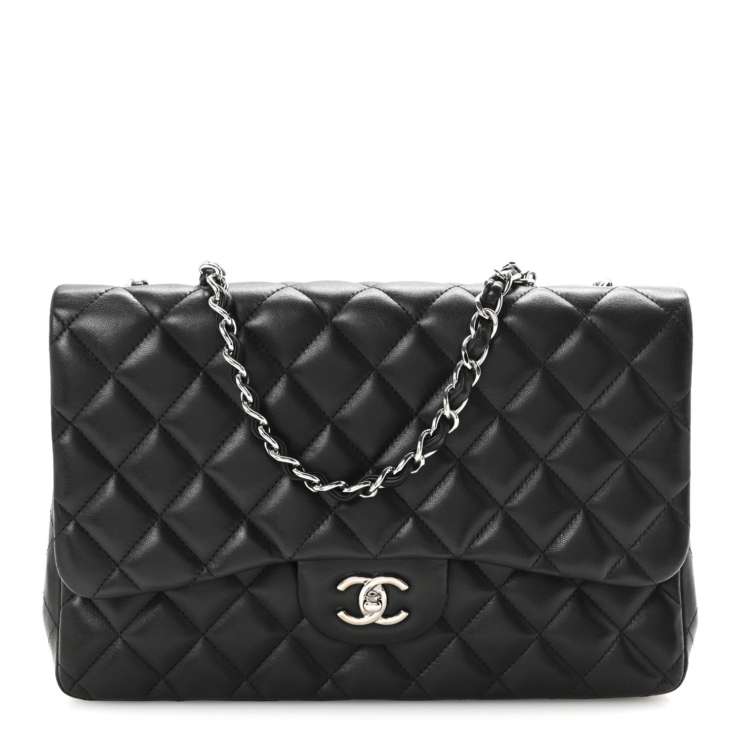 Lambskin Quilted Jumbo Single Flap Black