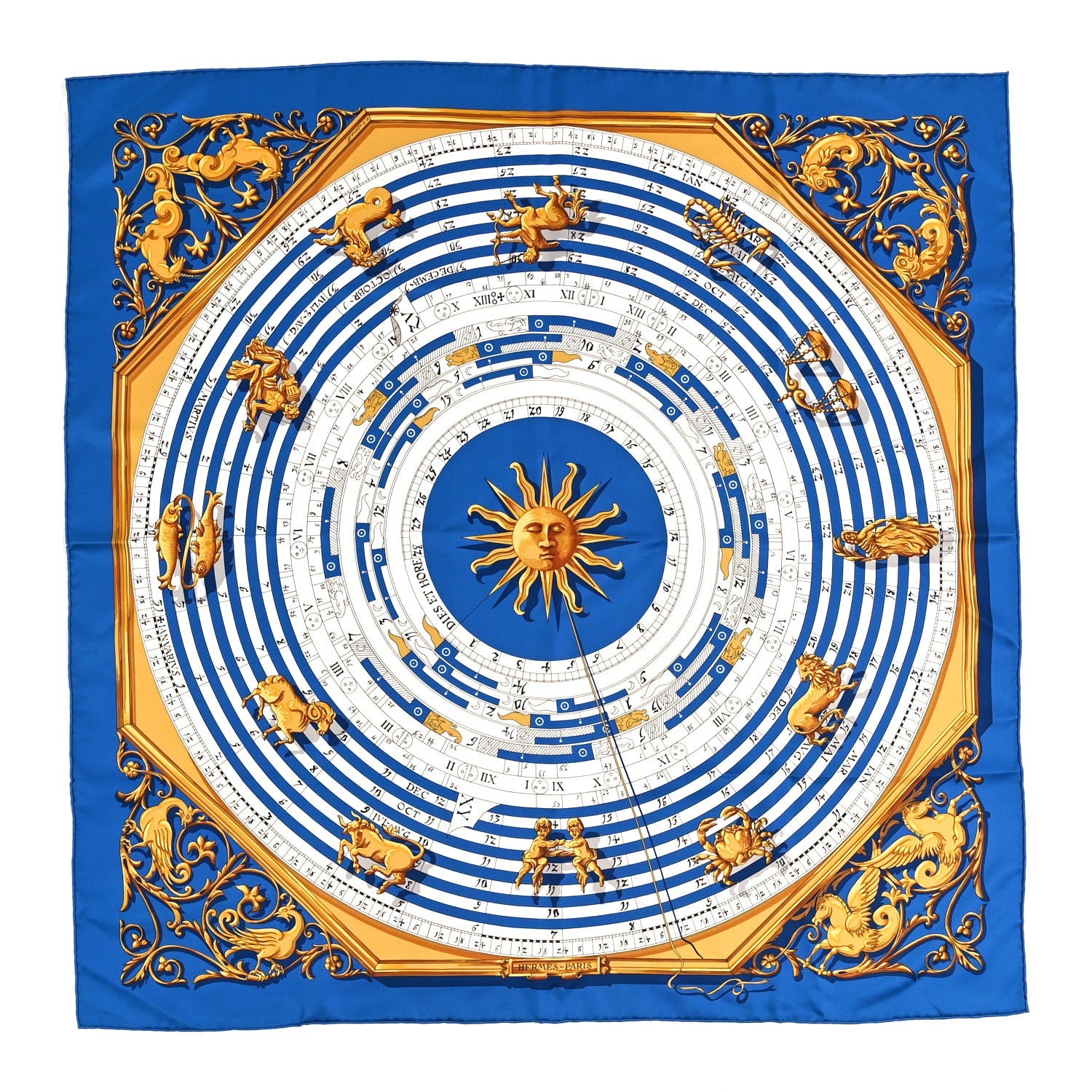 Silk Astrologie Scarf 90 Bleu Cobalt Vieil