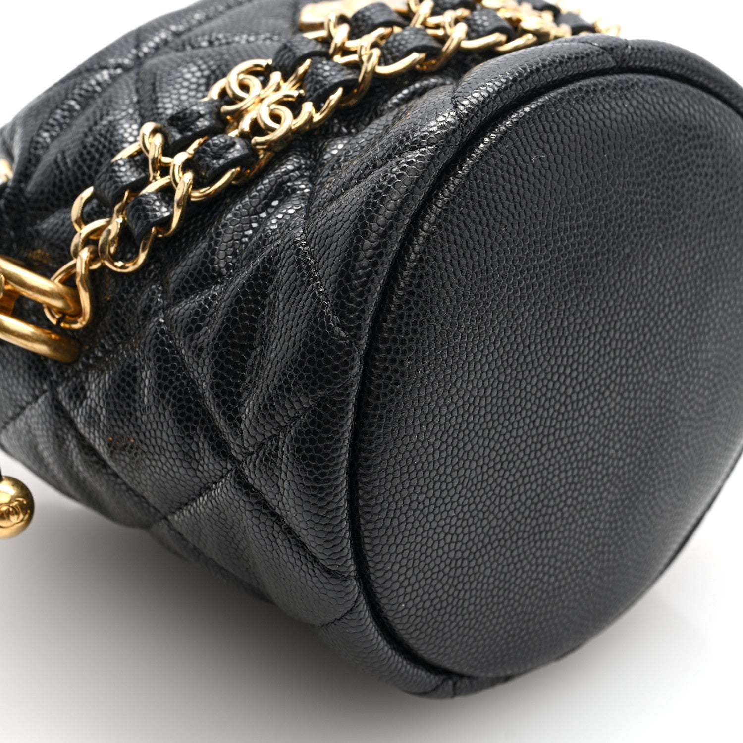 Caviar Quilted Coco First Bucket Clutch With Chain Black