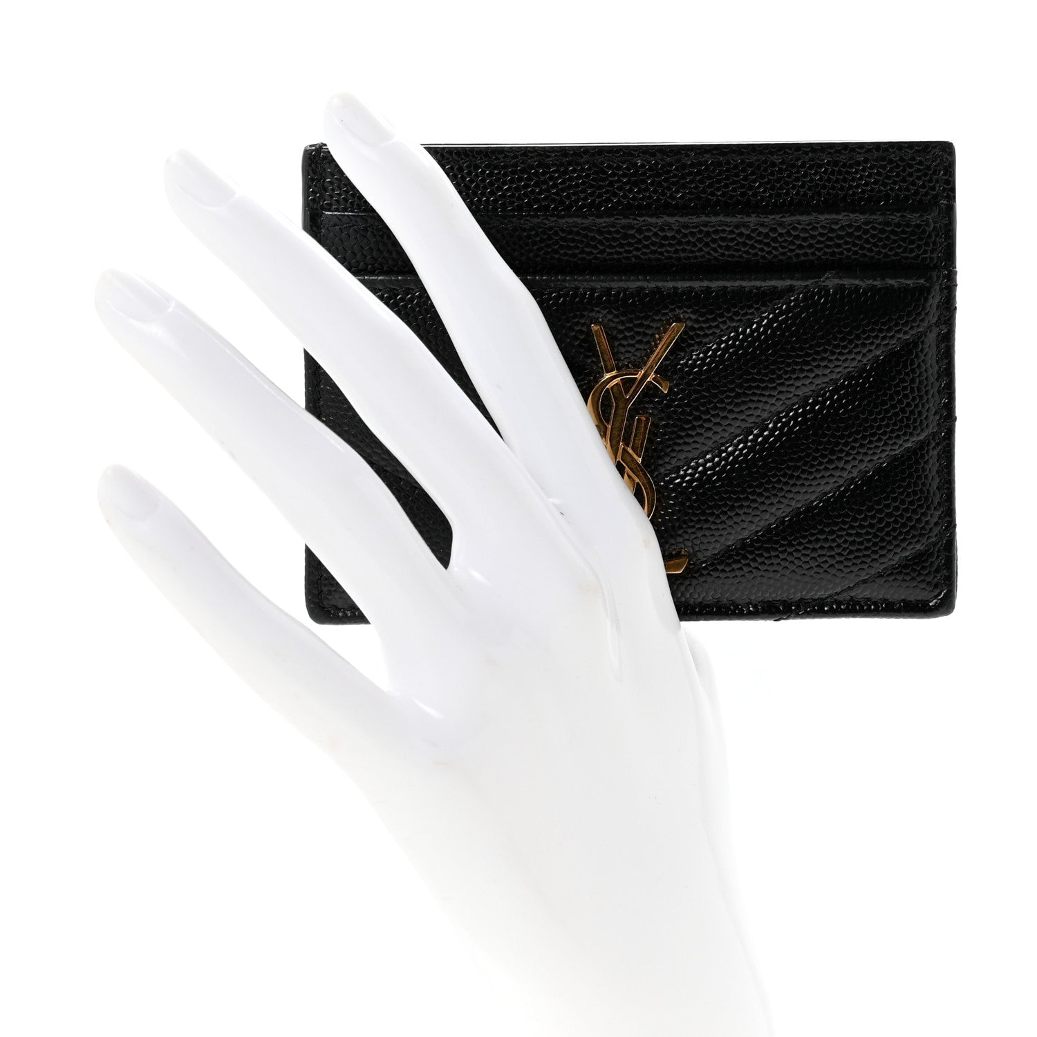 Grain De Poudre Matelasse Chevron Monogram Credit Card Case Black