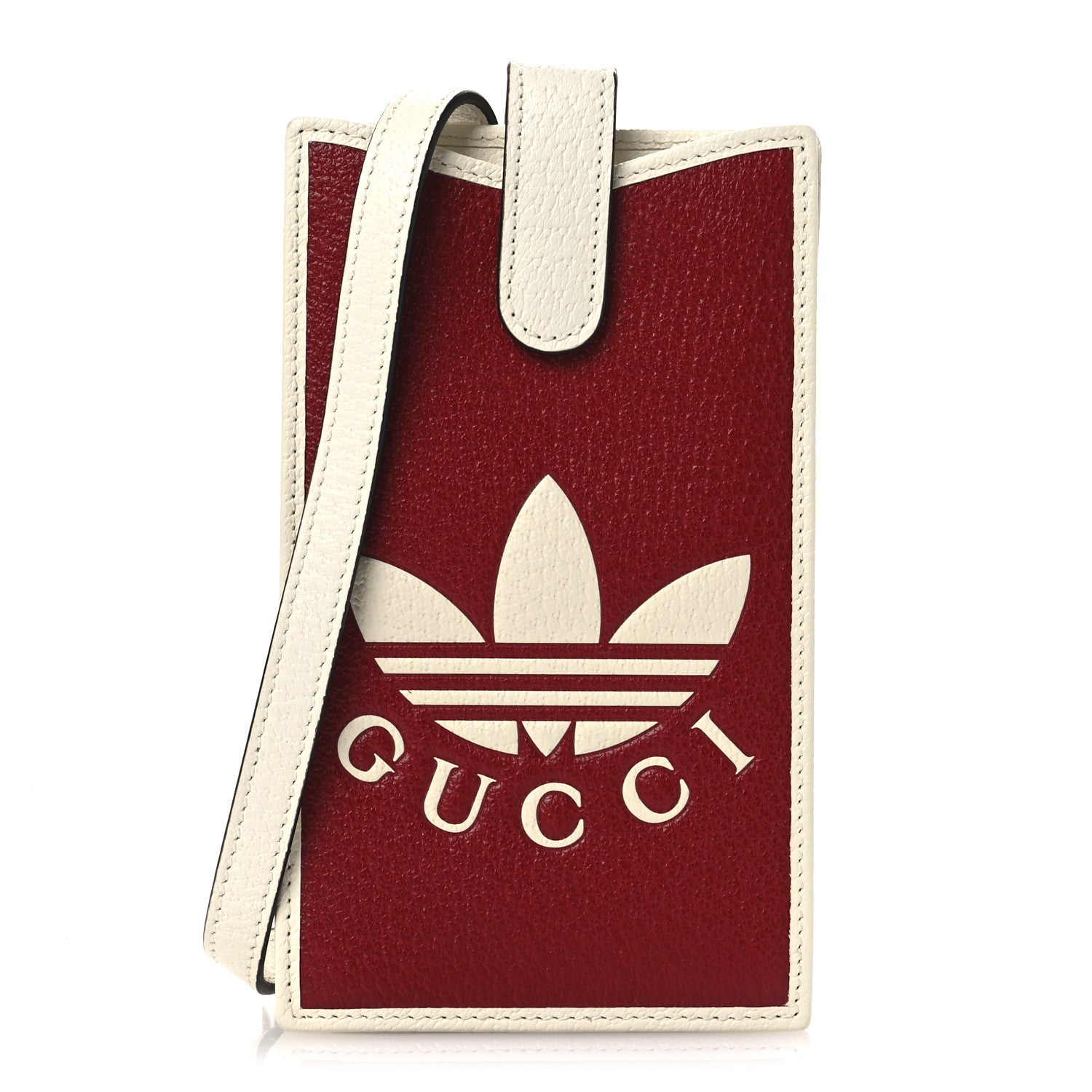X ADIDAS Textured Dollar Calfskin Trefoil Embossed Phone Crossbody Bag Hibiscus Red Off White