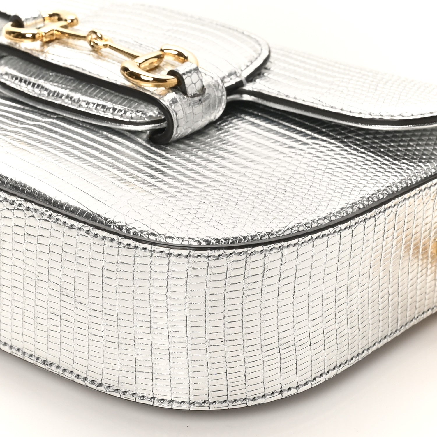 Lizard Mini Horsebit 1955 Shoulder Bag Silver