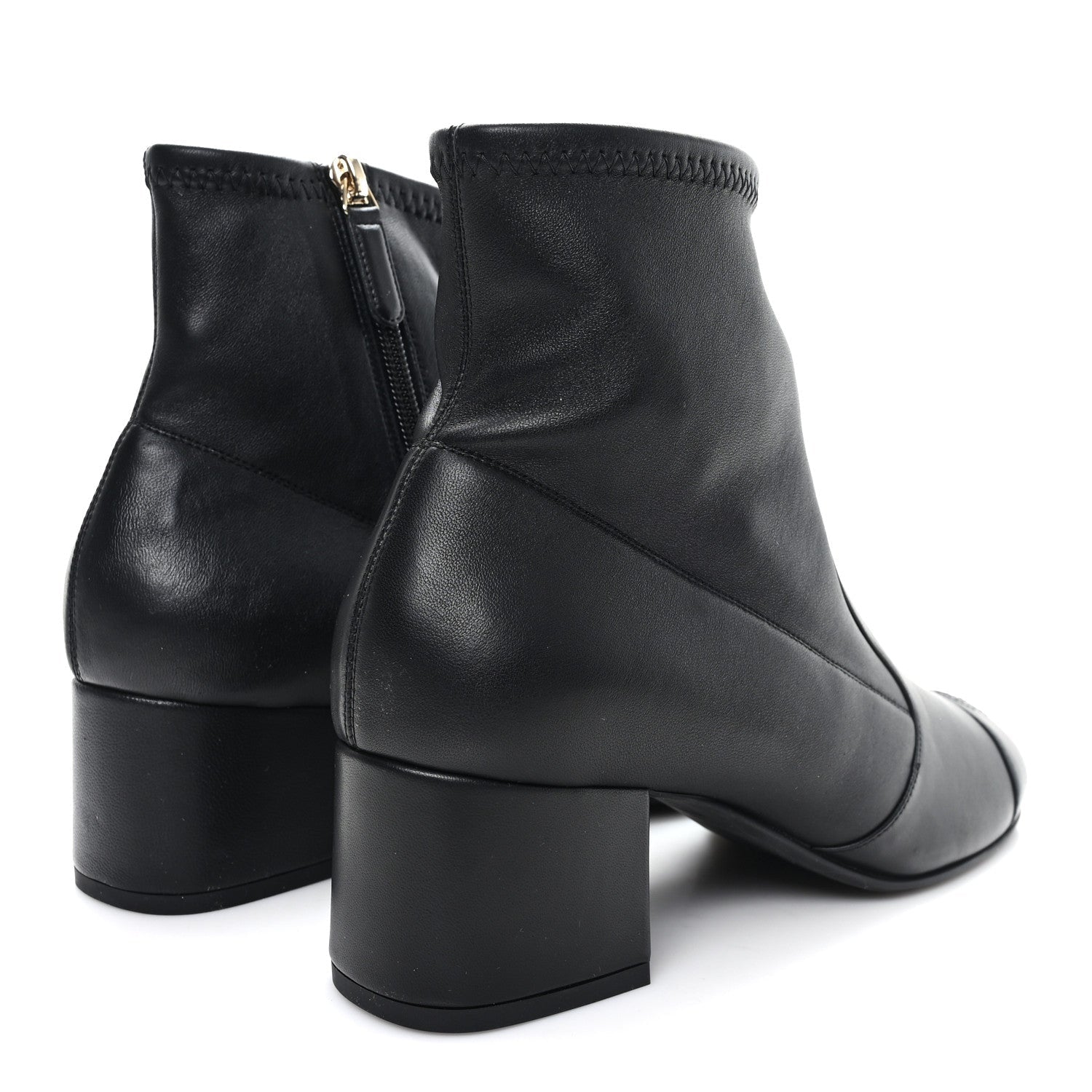 Stretch Lambskin Cap Toe CC Uniform Short Boots 39 Black