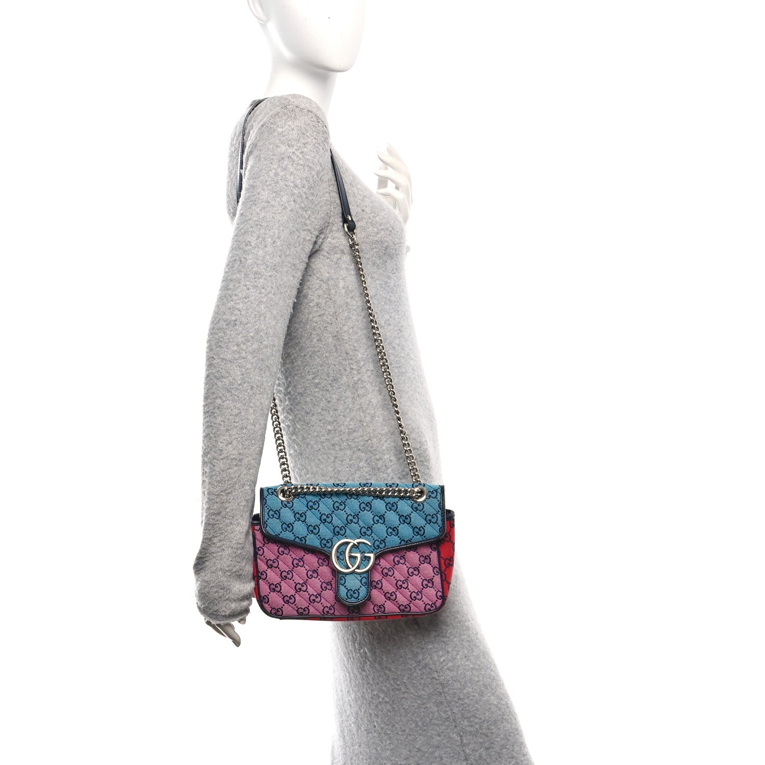 Monogram Multicolor Matelasse Diagonal Small GG Marmont Shoulder Bag Light Blue Pink Blue Green Red