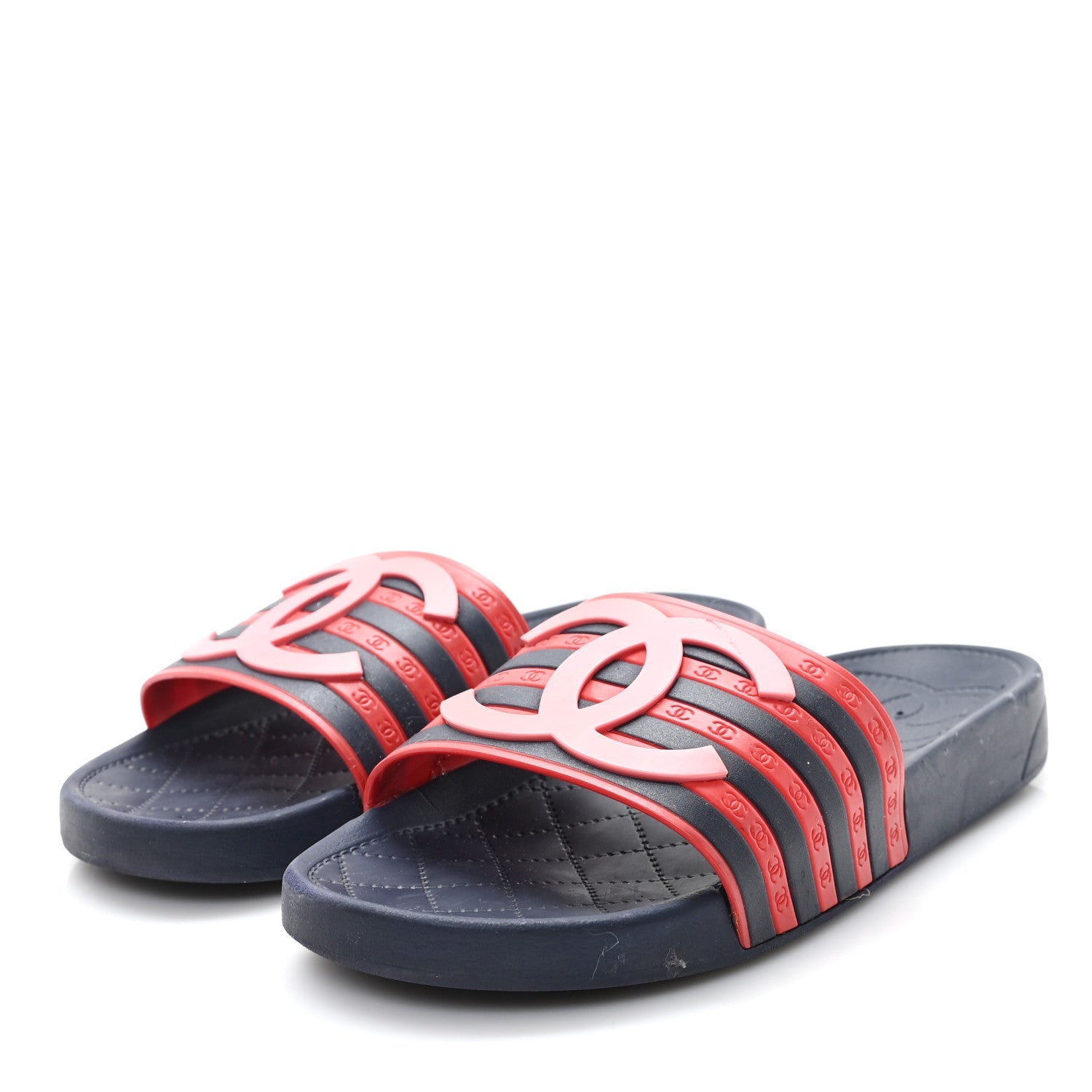 Rubber CC Flat Slide Sandals 36 Pink Red