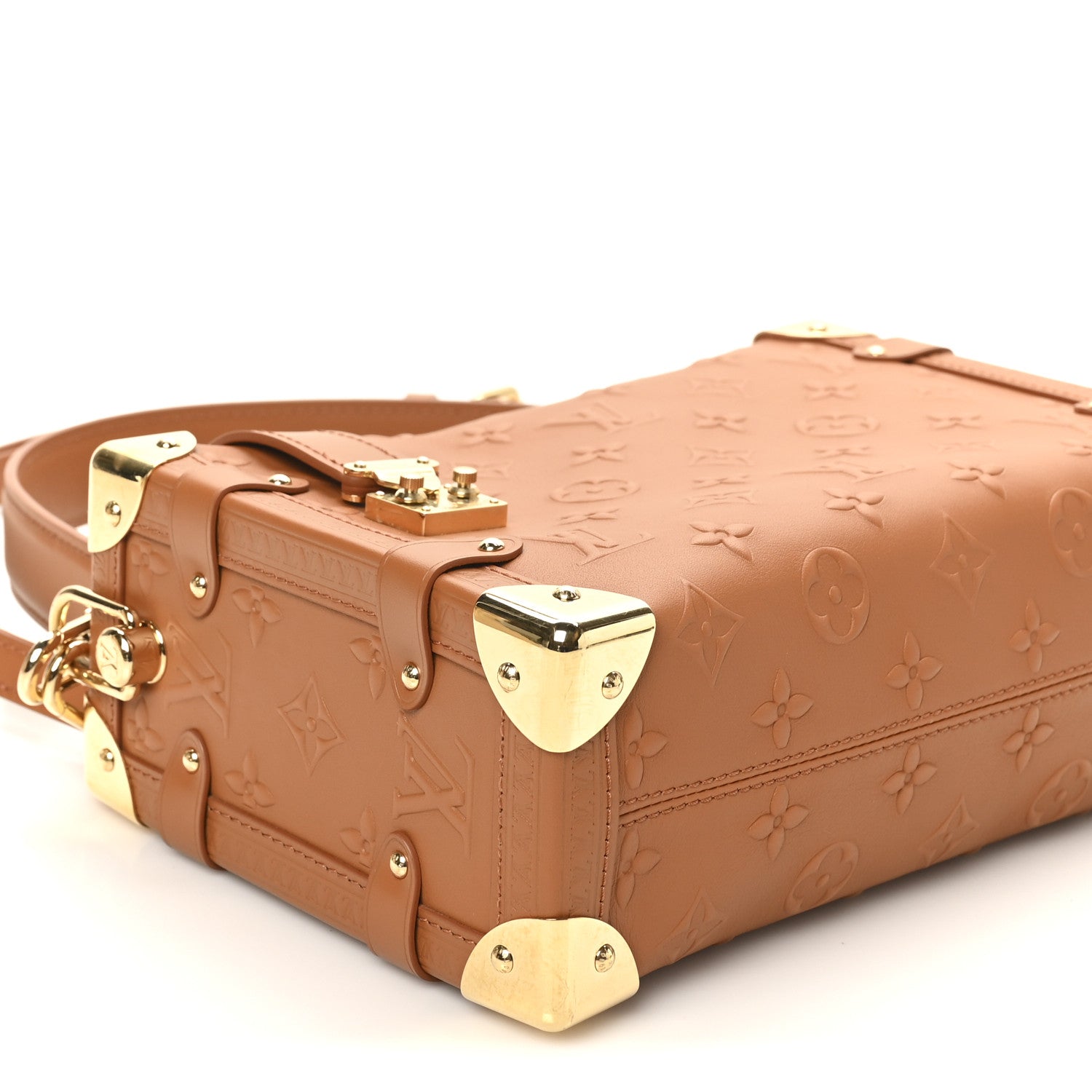 Calfskin Debossed Monogram Side Trunk Tan