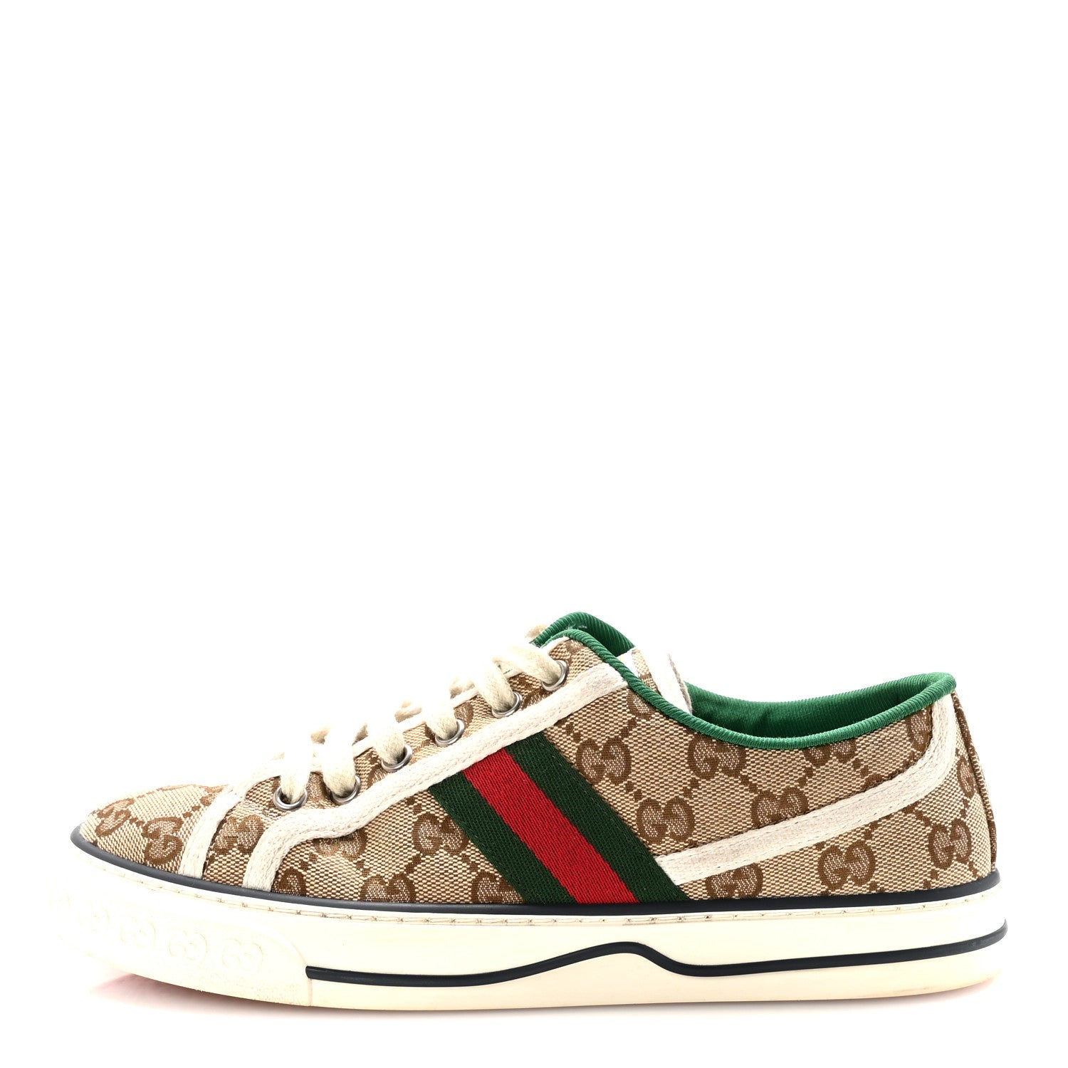 GG Monogram Web Womens 1977 Tennis Sneakers 38 Beige Ebony Mystic White
