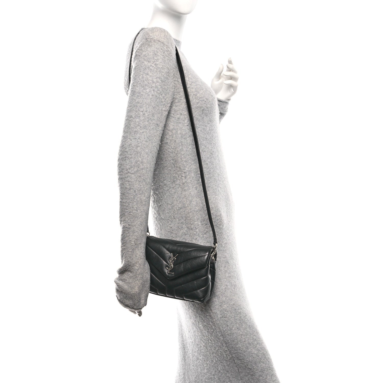 Calfskin Y Quilted Monogram Toy Loulou Crossbody Bag Black