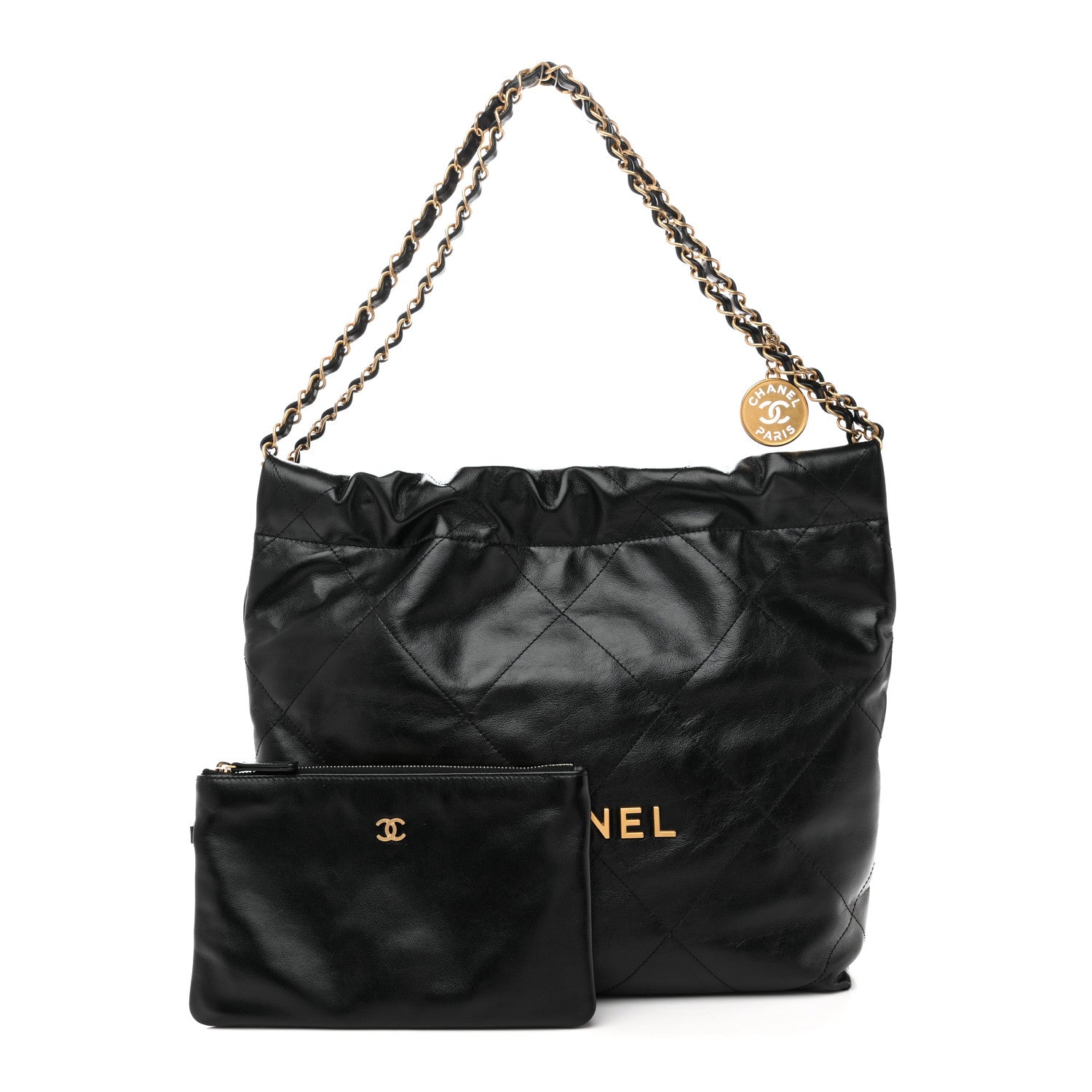 Shiny Calfskin Quilted Small Chanel 22 Black