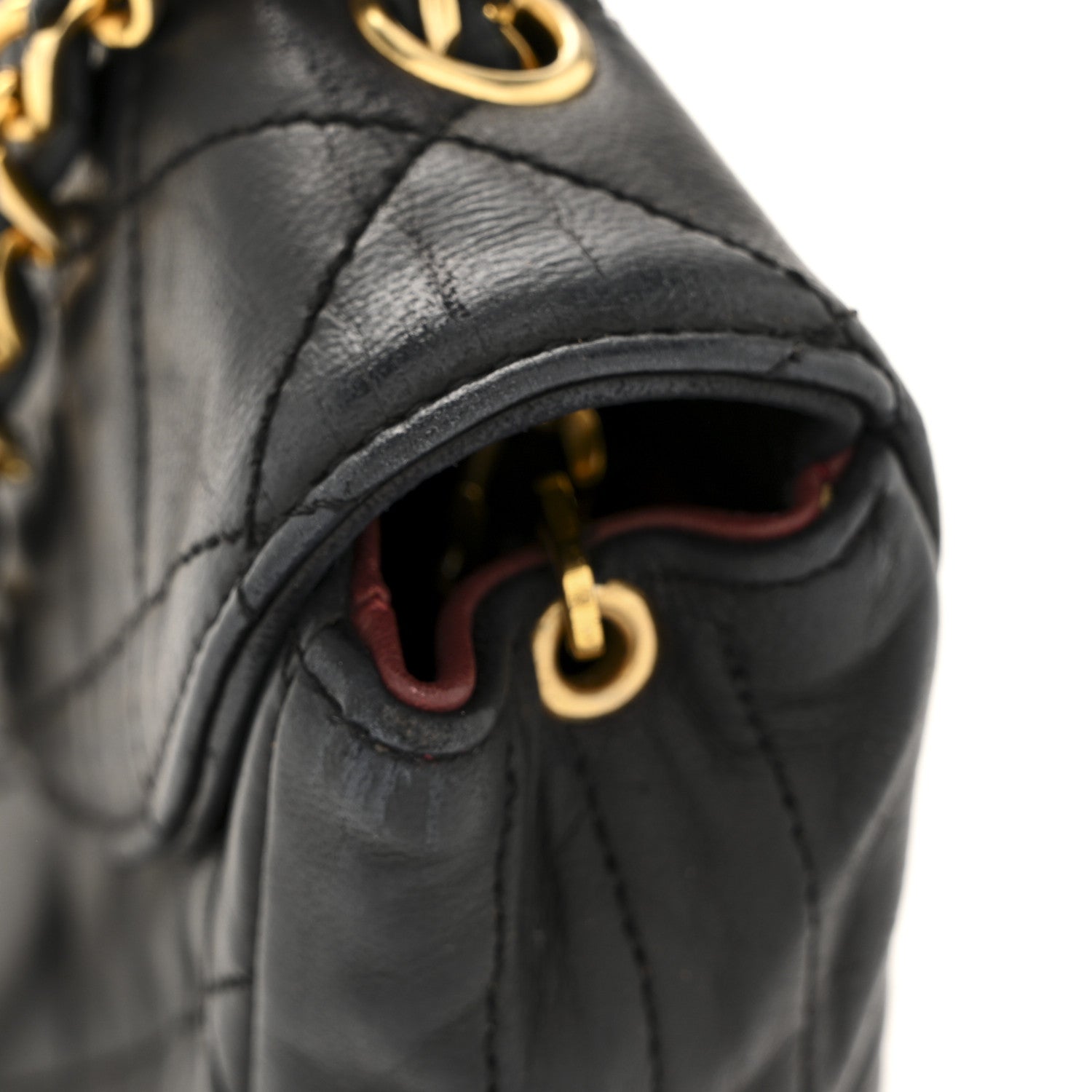 Lambskin Quilted Half Moon Flap Black