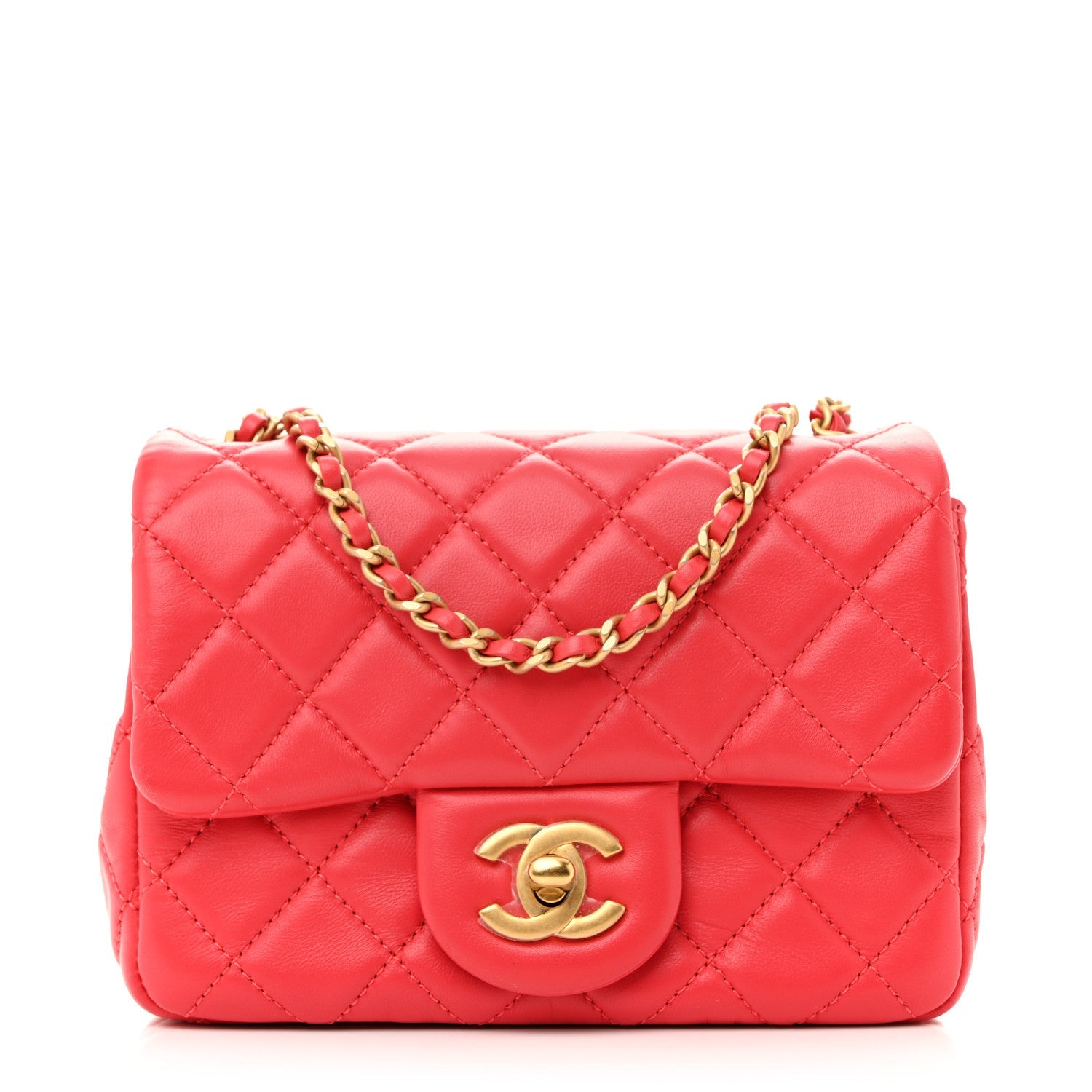 Lambskin Quilted Mini Pearl Crush Flap Red