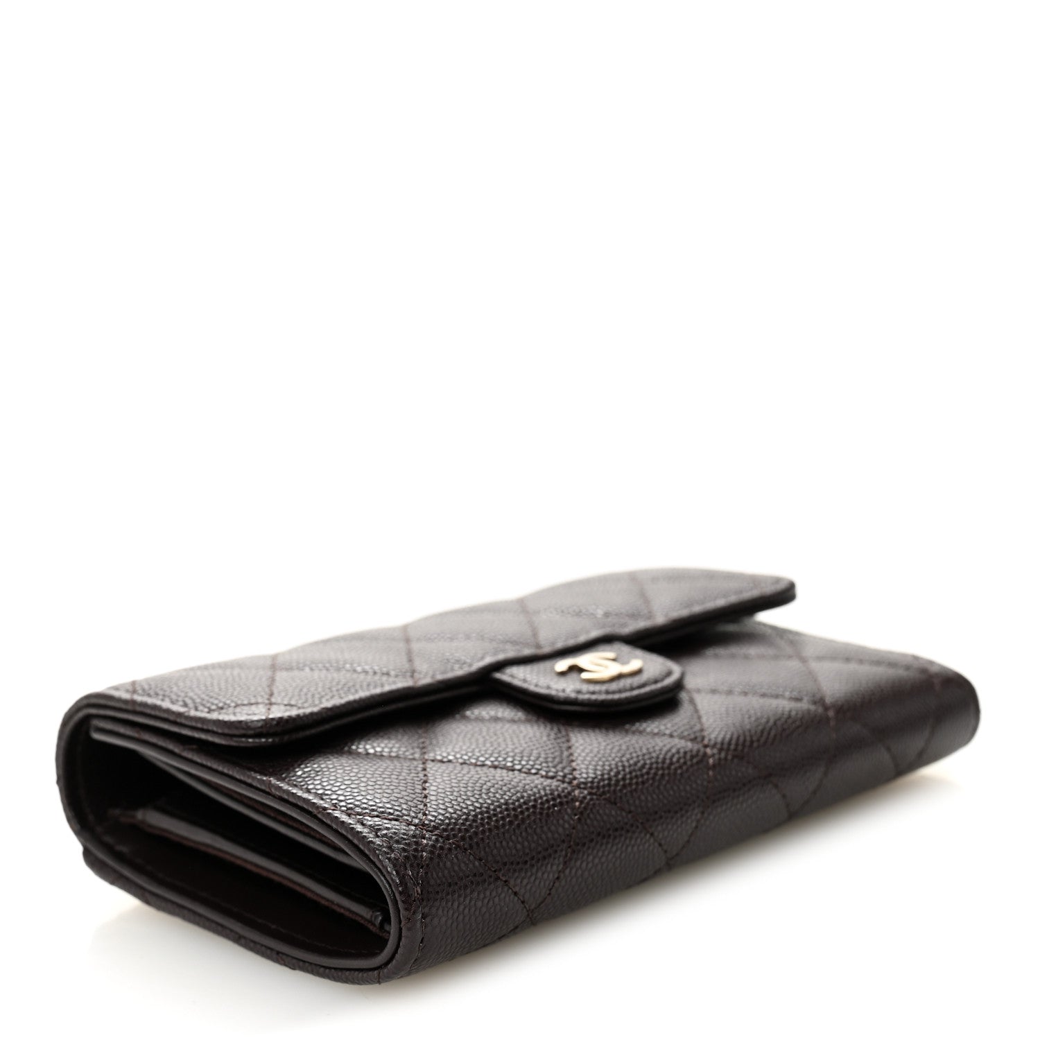 Caviar Quilted Medium Flap Wallet Dark Purple