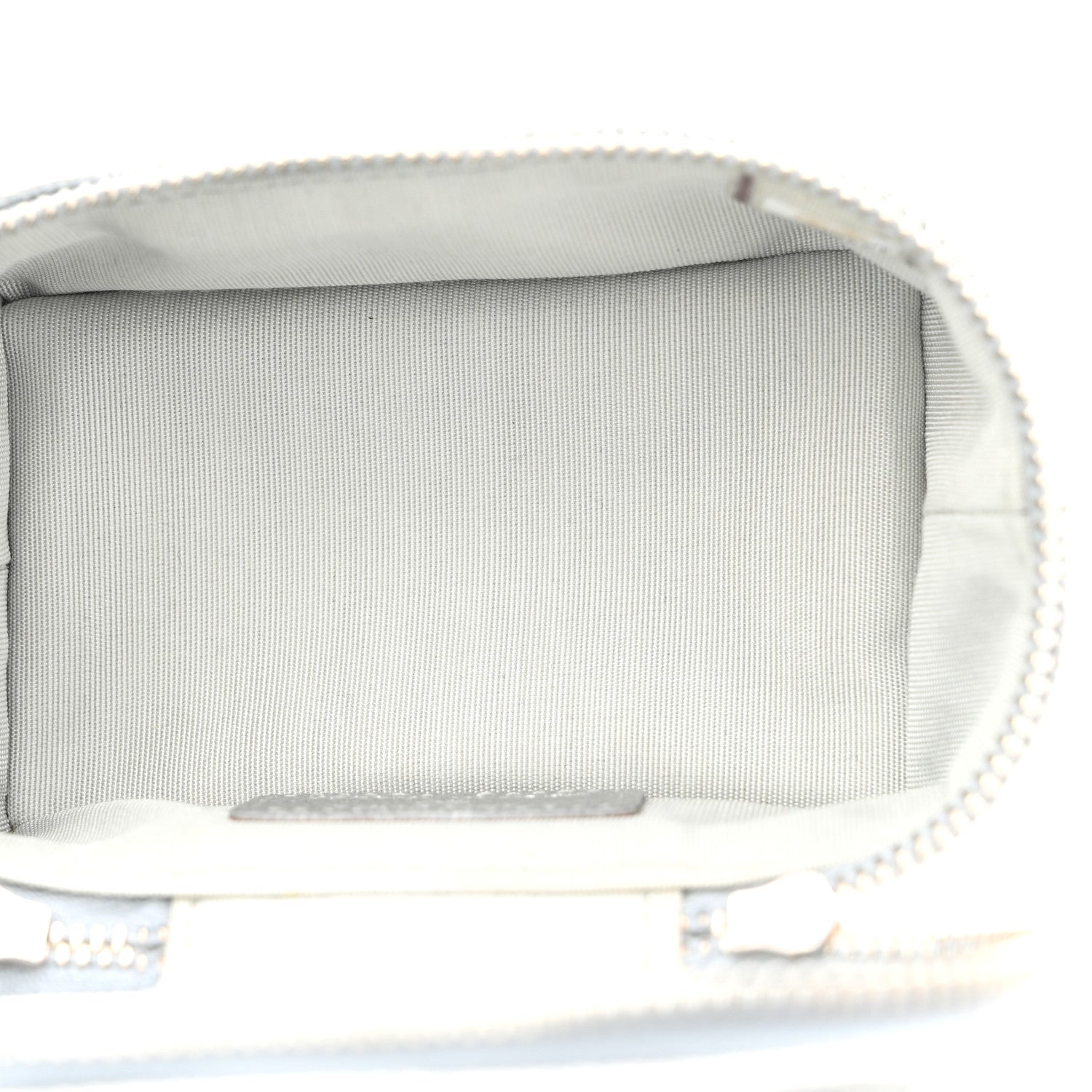 Metallic Caviar Quilted Mini Top Handle Vanity With Chain Silver