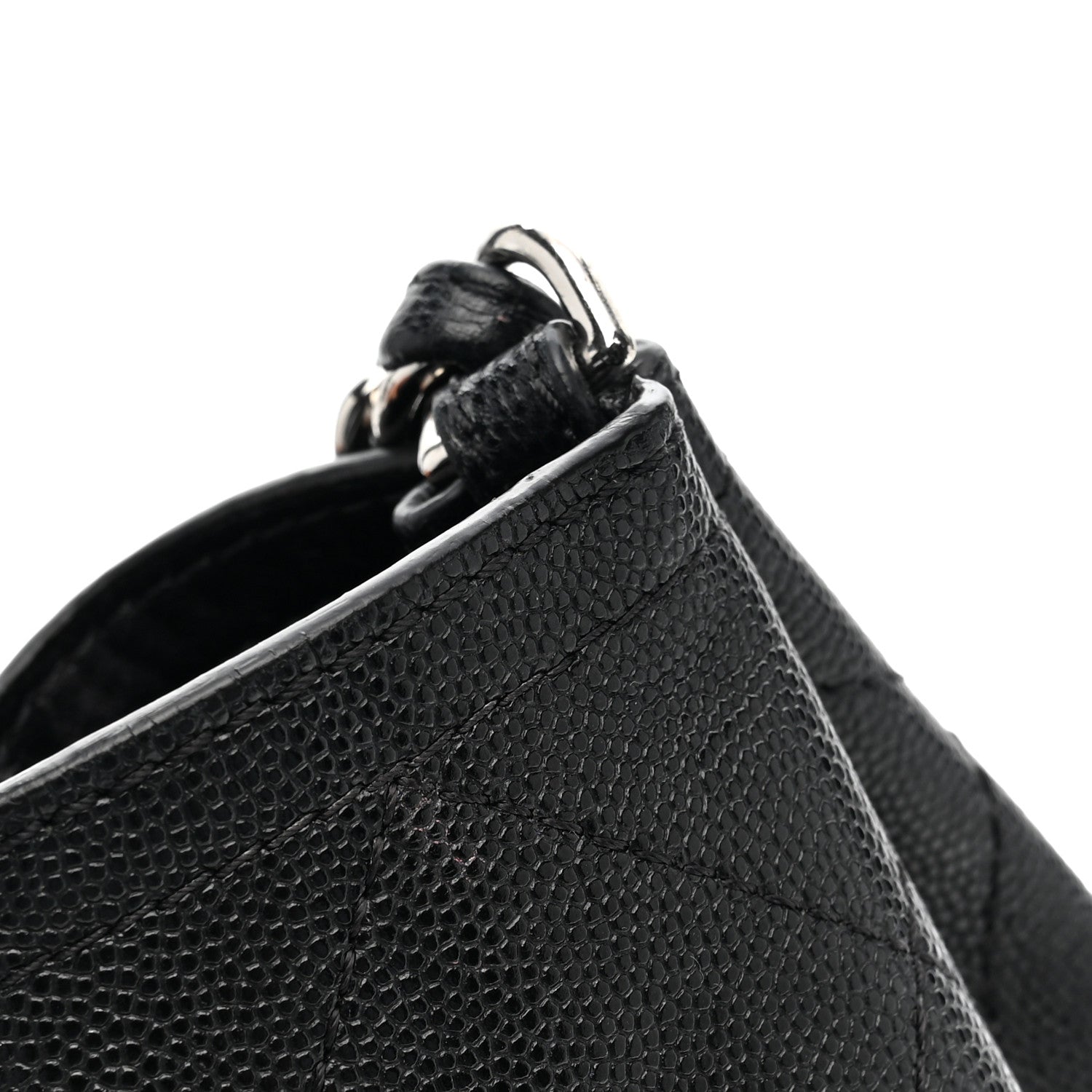 Caviar Stitched Large Lady Coco Shopping Tote Black