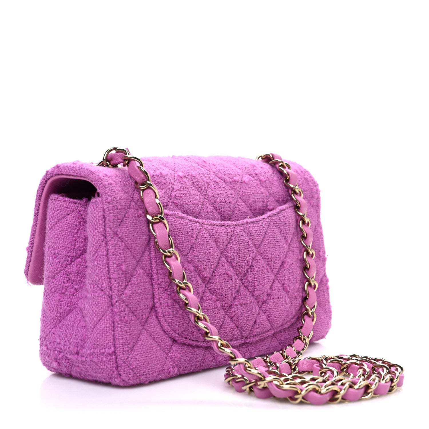 Tweed Quilted Mini Rectangular Flap Purple