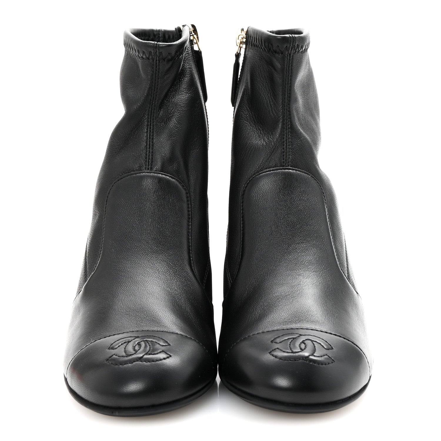 Stretch Lambskin Cap Toe CC Short Boots 35 Black