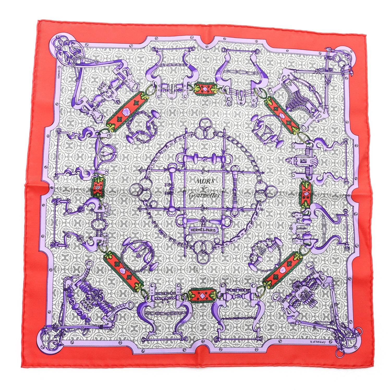 Silk Mors et Gourmettes Pocket Square 45 Rouge Violet Vert