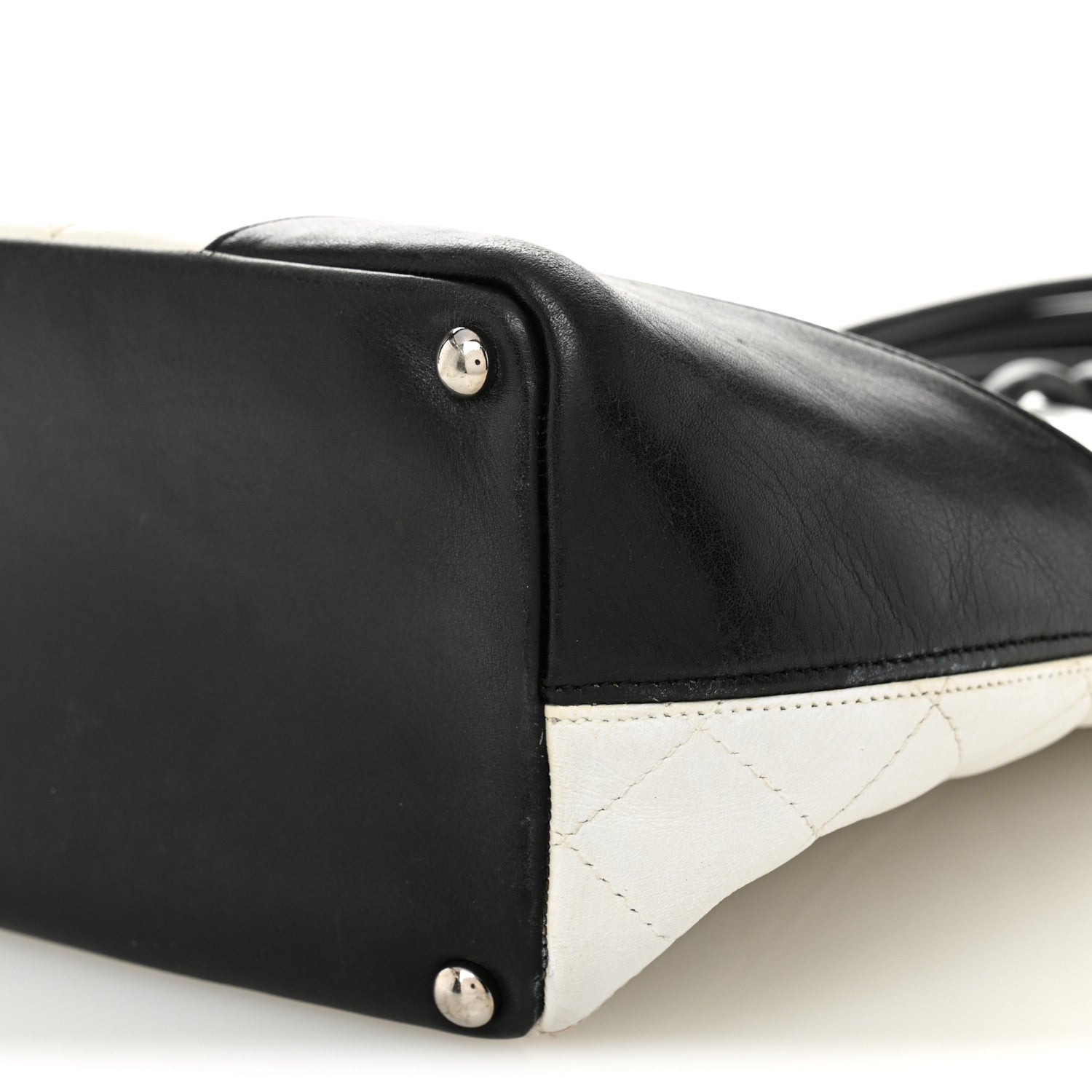 Calfskin Quilted Medium Cambon Tote White Black