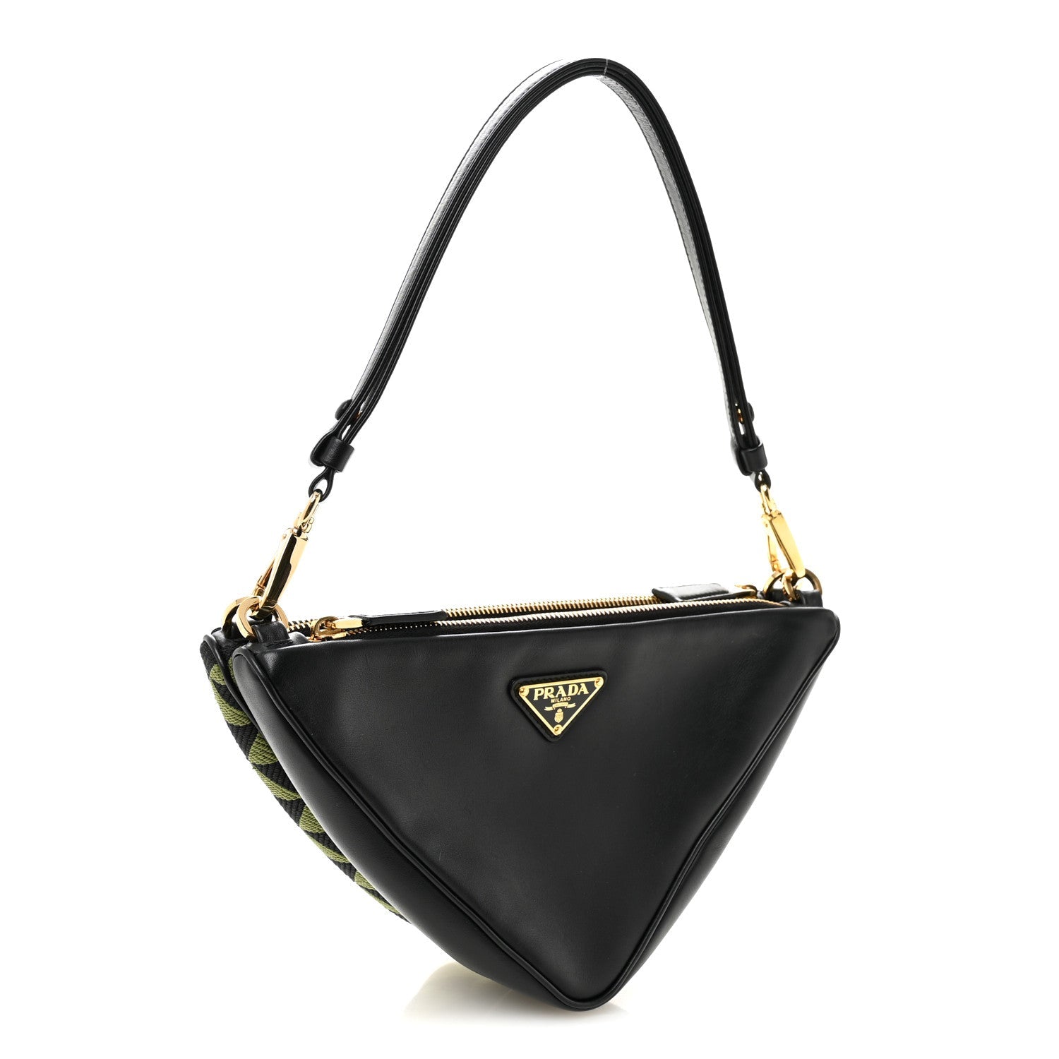 Jacquard Calfskin Triangolo Symbole Embroidered Mini Triangle Double Bag Black Edera