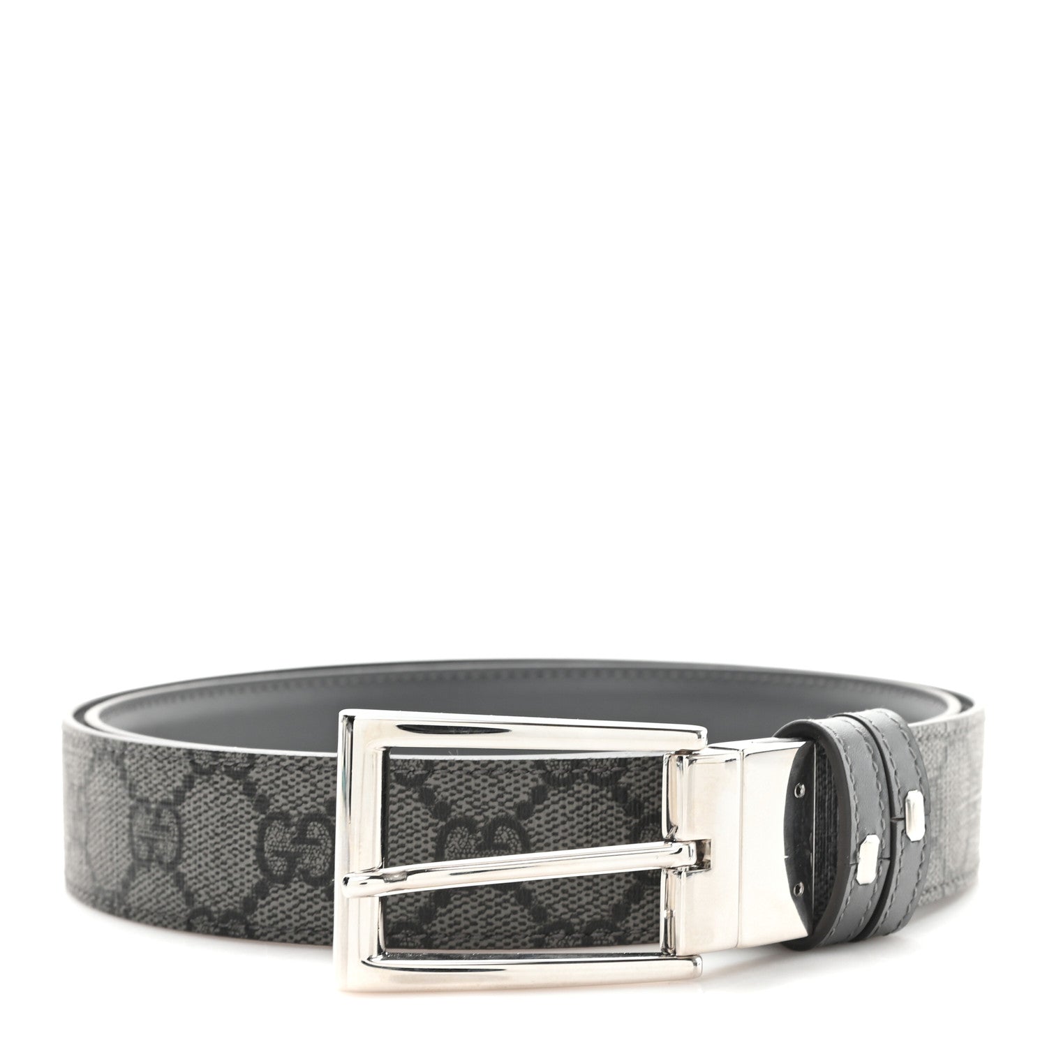 Selleria Calfskin GG Supreme Monogram Reversible 30mm Belt 95 38 Graphite Grey Black