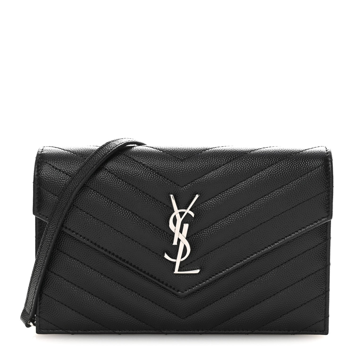 Grain De Poudre Matelasse Chevron Monogram Envelope Chain Wallet Black