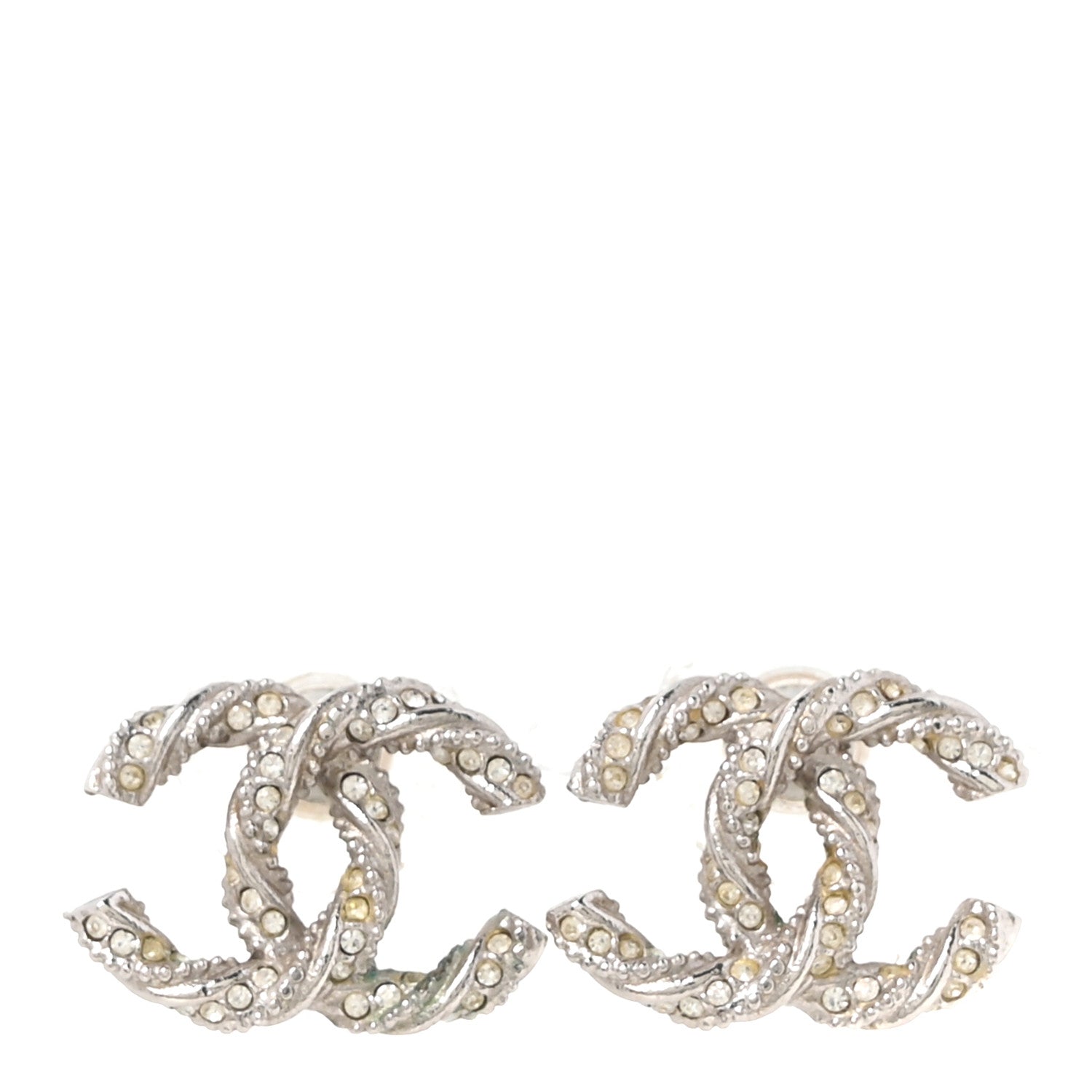 Crystal Twisted CC Earrings Silver