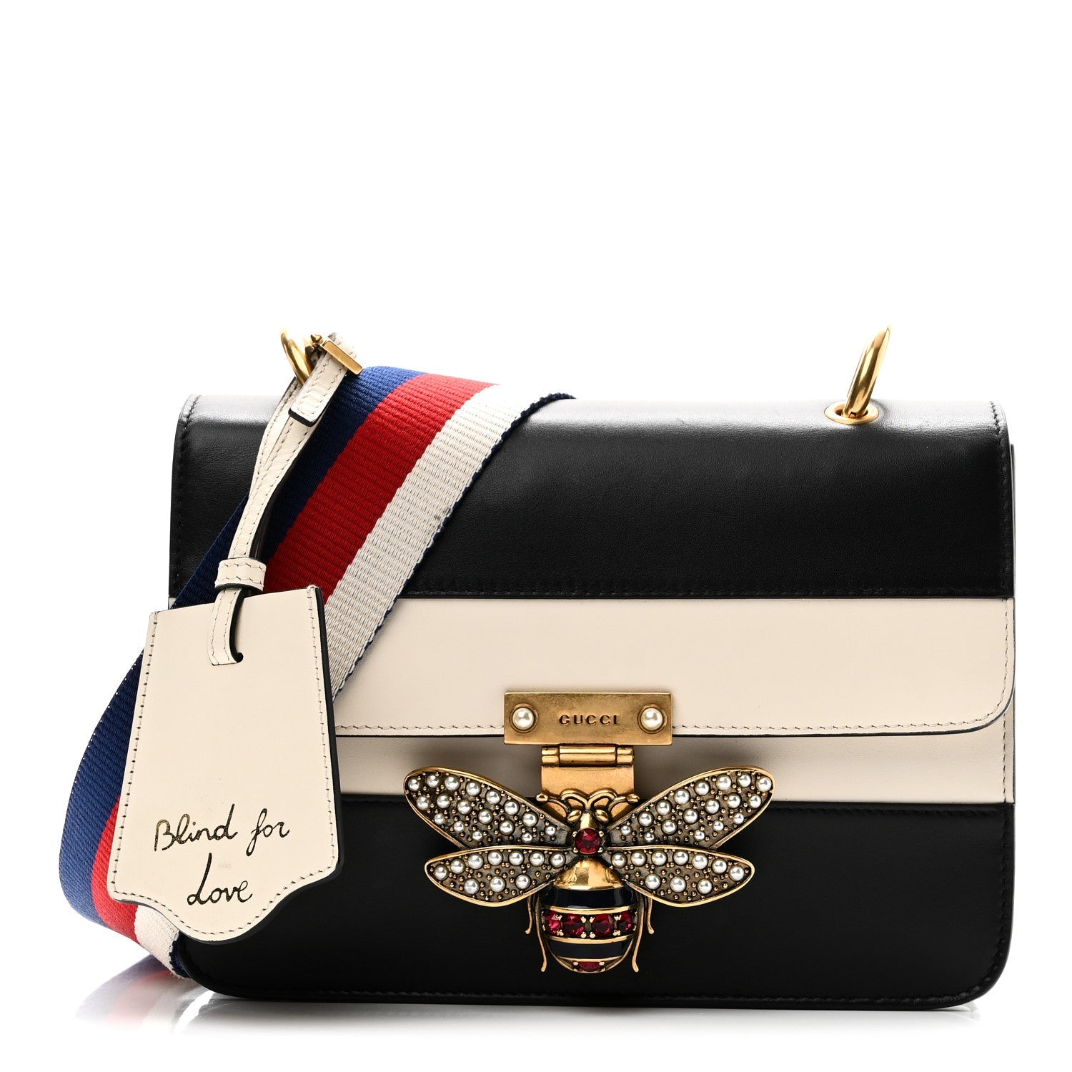 Calfskin Sylvie Web Queen Margaret Shoulder Bag Mystic White Black