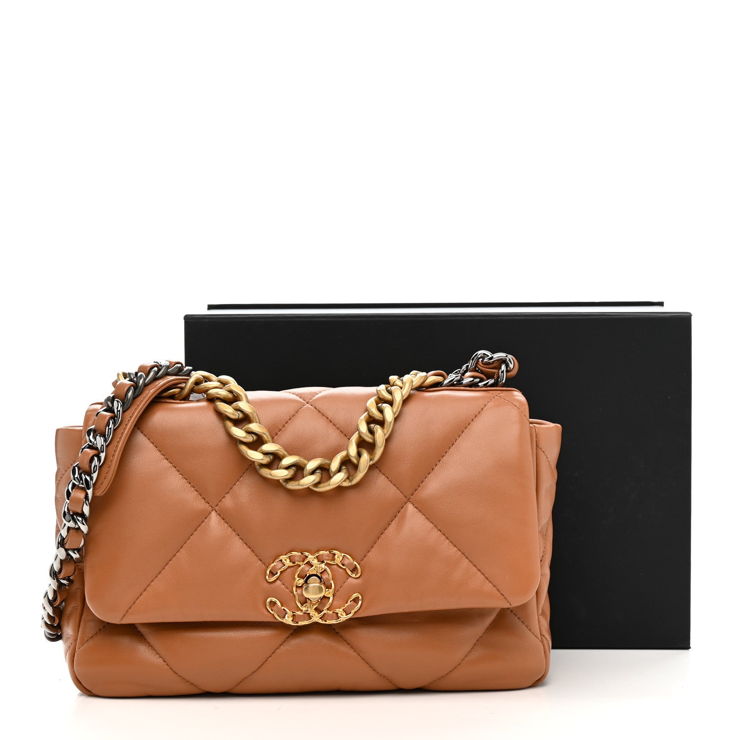 Lambskin Quilted Medium Chanel 19 Flap Brown